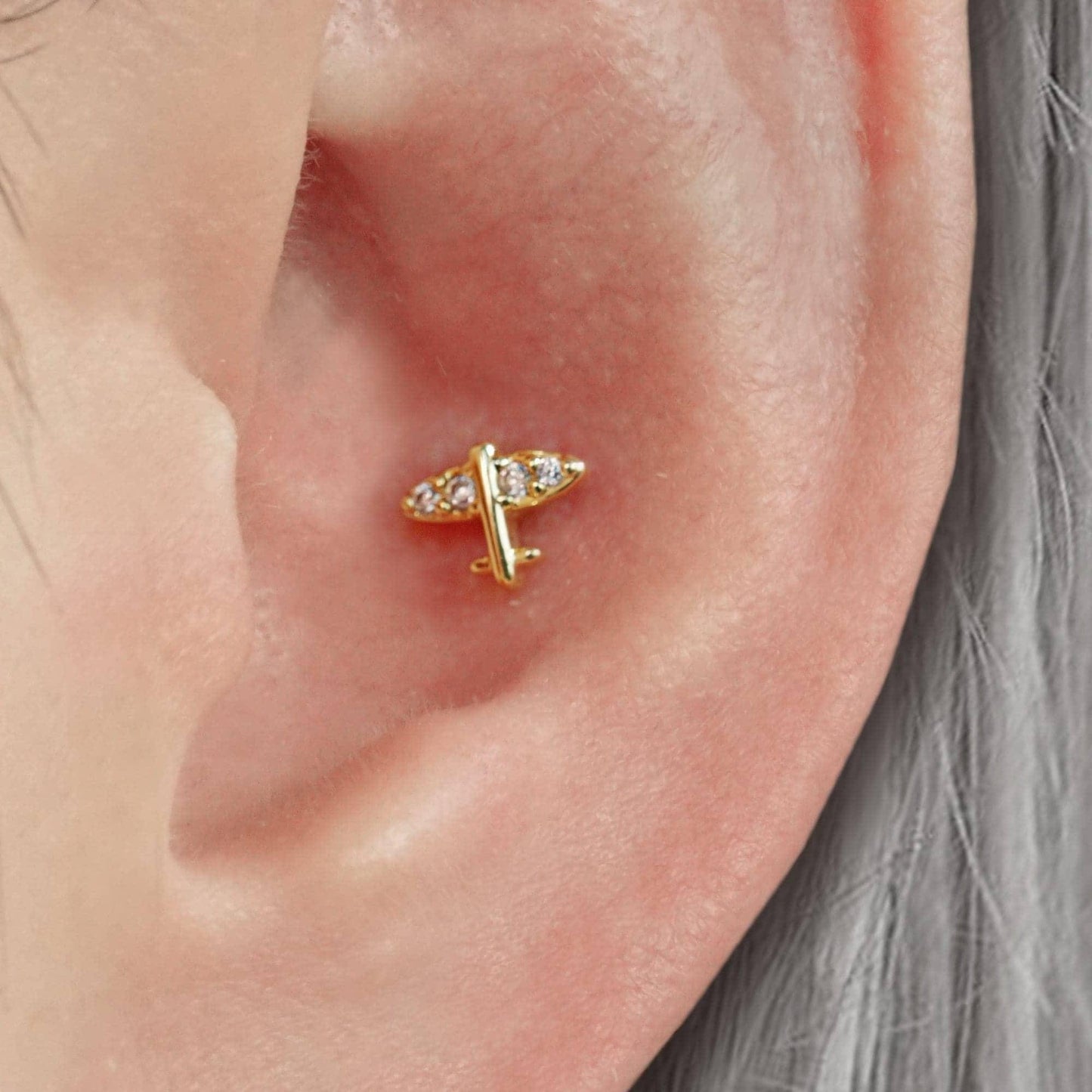 Color_ALL;Tiny Airplane Crystal 3A CZ Flat Back Piercing Earring-EricaJewels