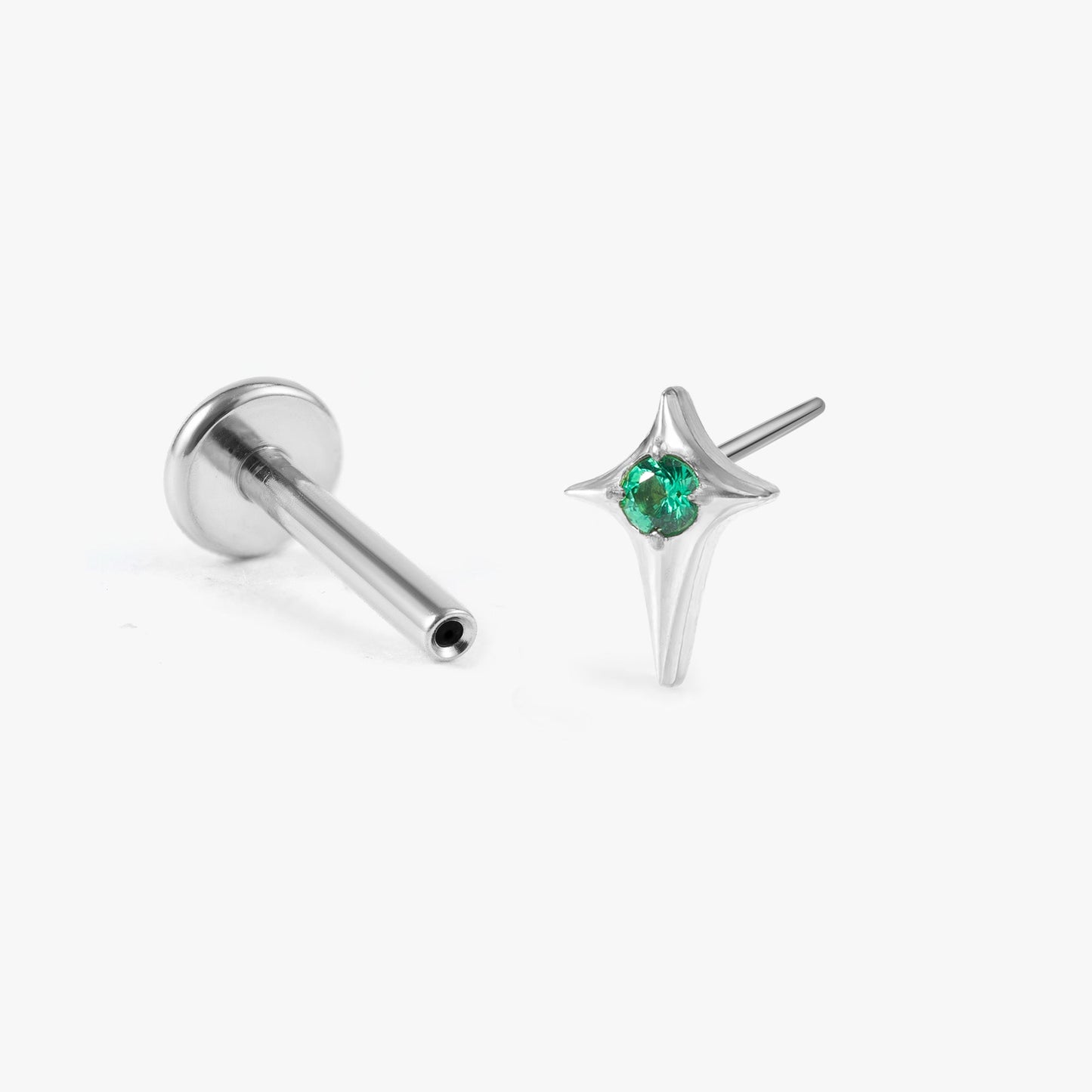 Stella - Emerald Star Push Pin Flat Back Earrings