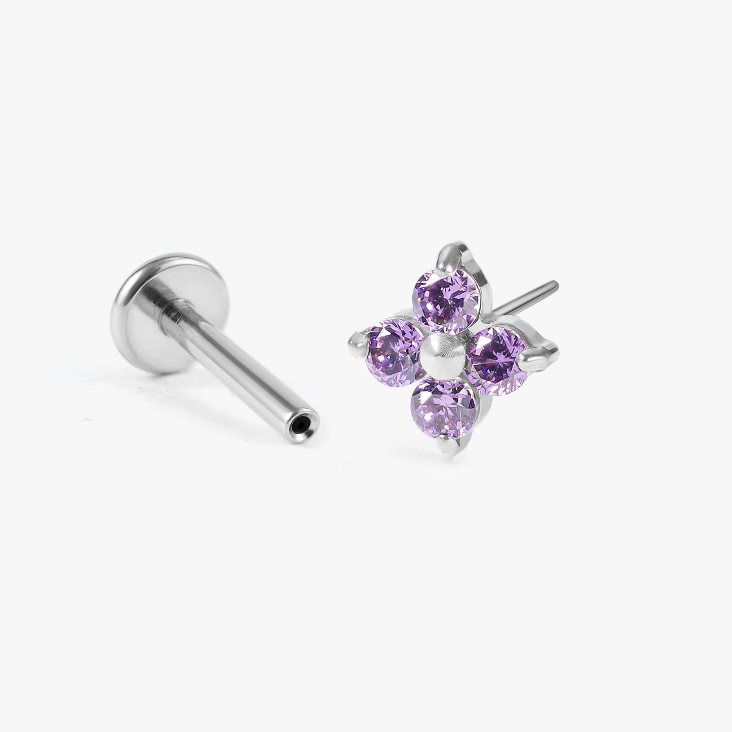 Luna - Amethyst Four Leaf Push Pin Flatback Earrings