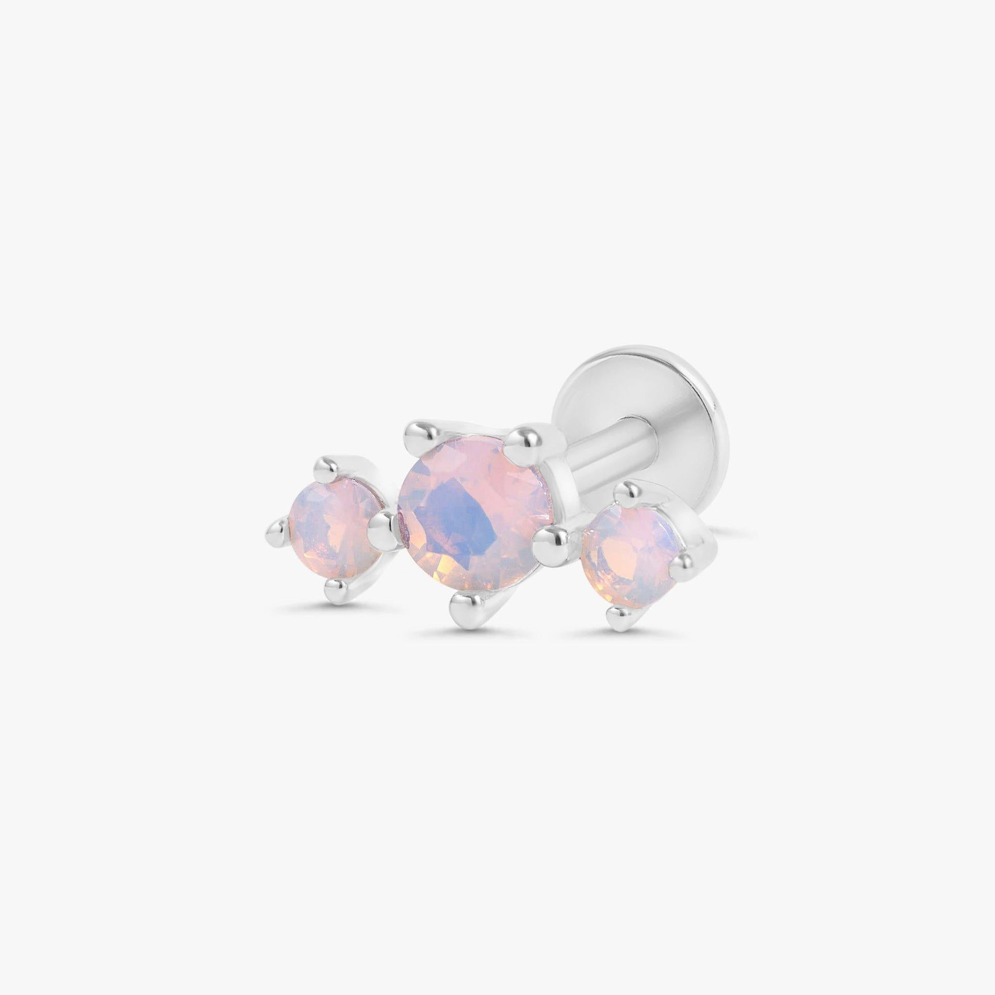 Color_Silver,Bar Type & Materials_Labret (Titanium)  ;Trinity Pink Moonstone Flat Back Earrings - EricaJewels
