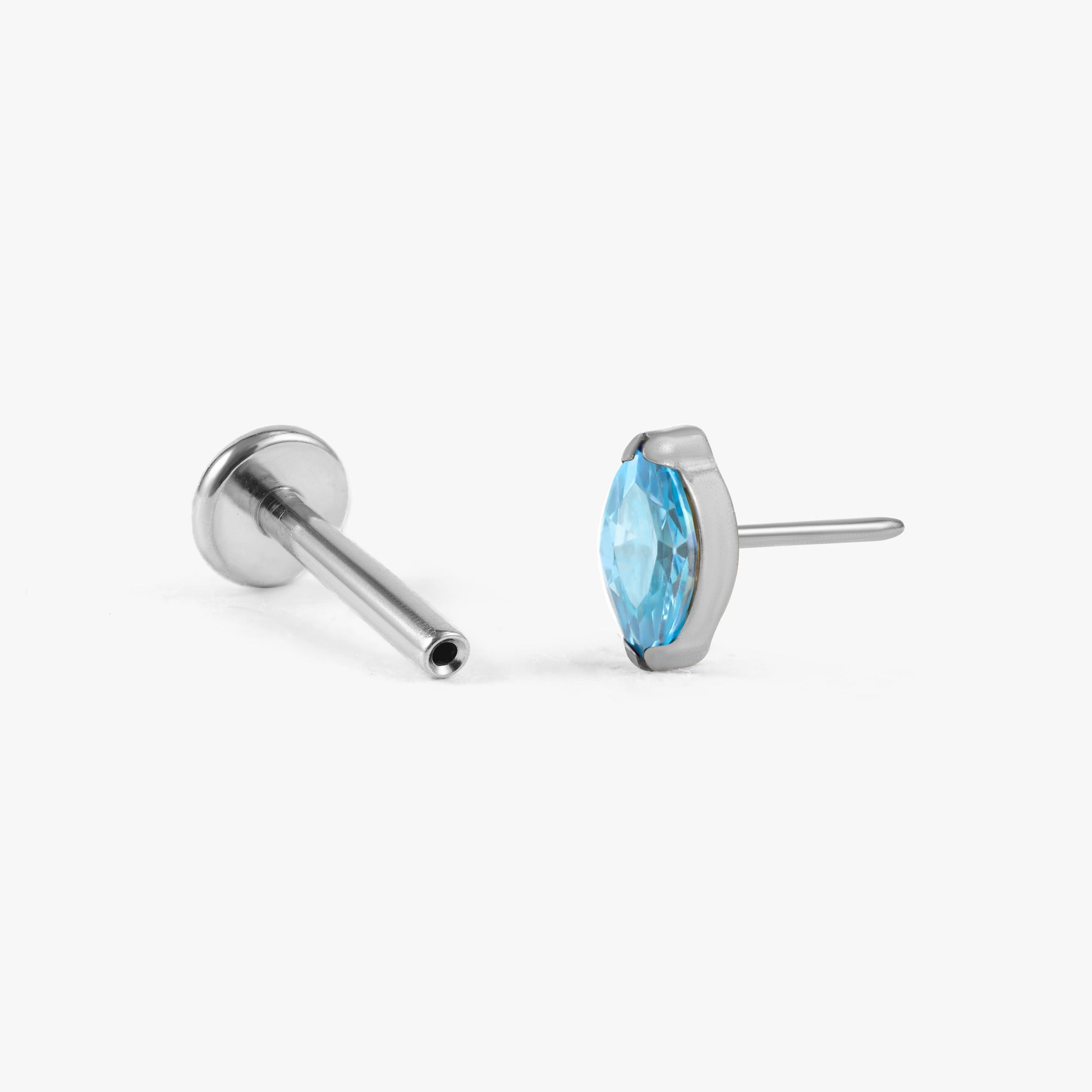 Color_Silver;Aquamarine Light Blue Push Pin Earring - Erica Jewels