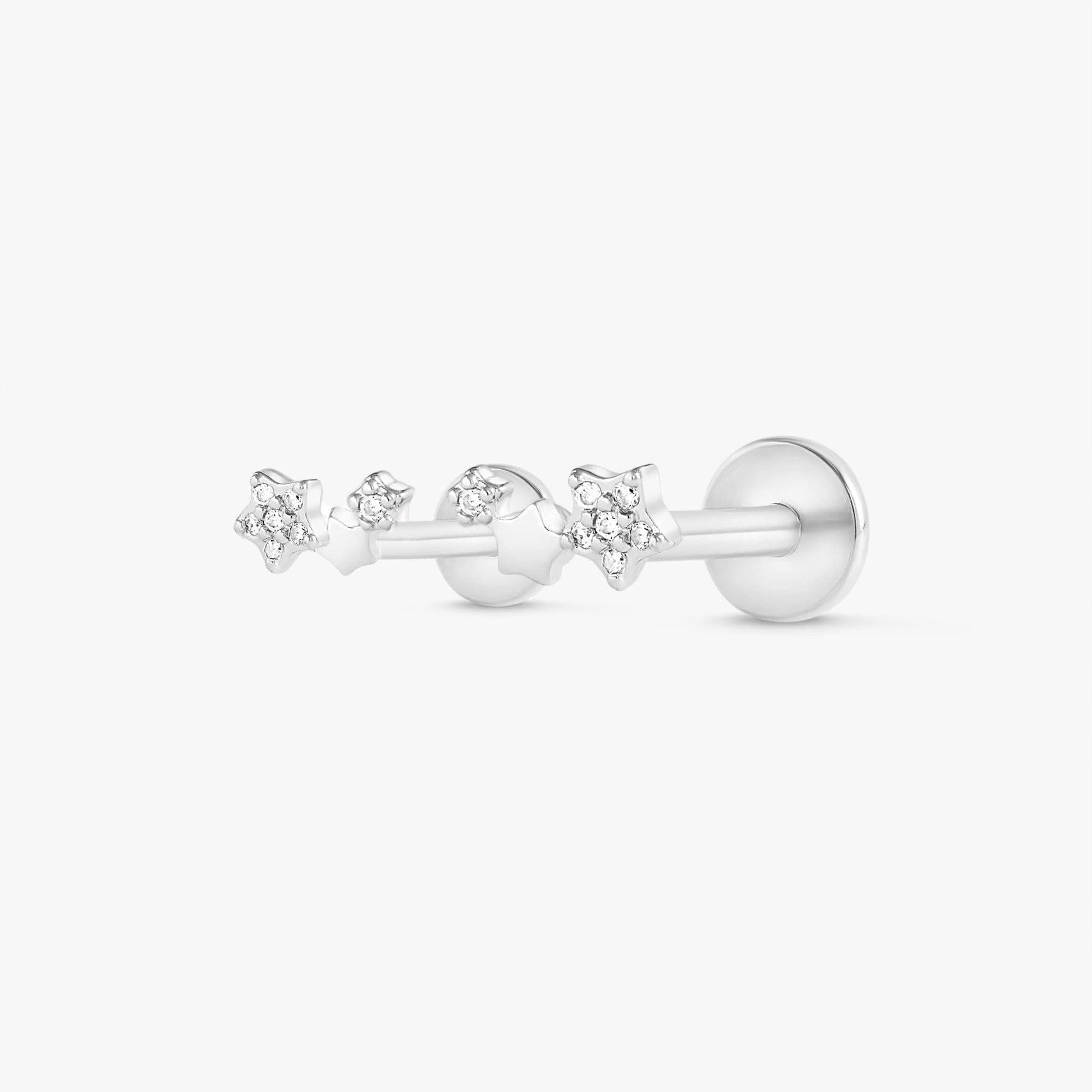 Color_Silver,Bar Type & Materials_Labret (Titanium);Cluster Stars Earrings | Earring in Right Ear - EricaJewels