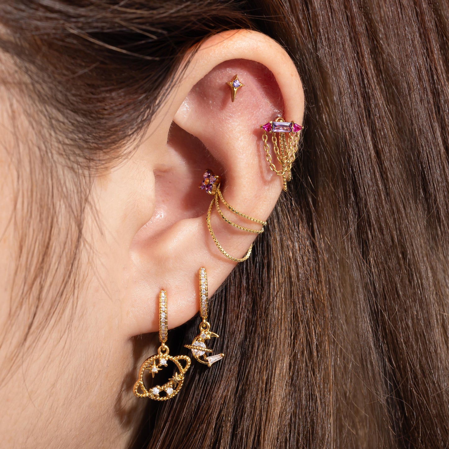 Luna - Amethyst Four Leaf Push Pin Flatback Earrings