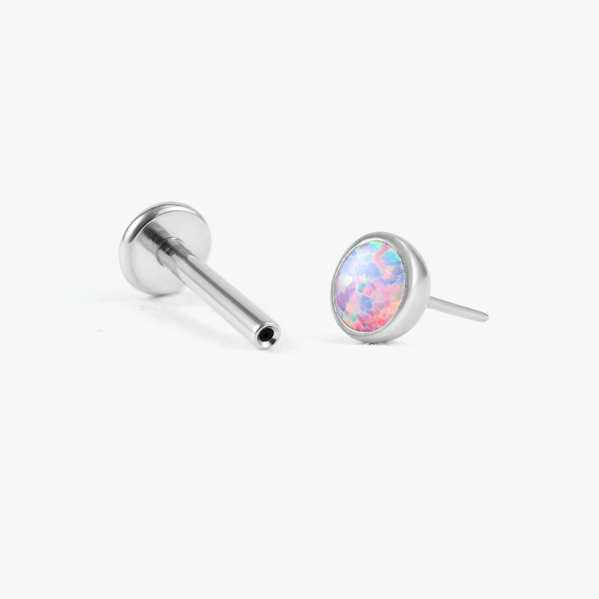 Color_Silver;Purple Opal Bezeled Push Pin Earring