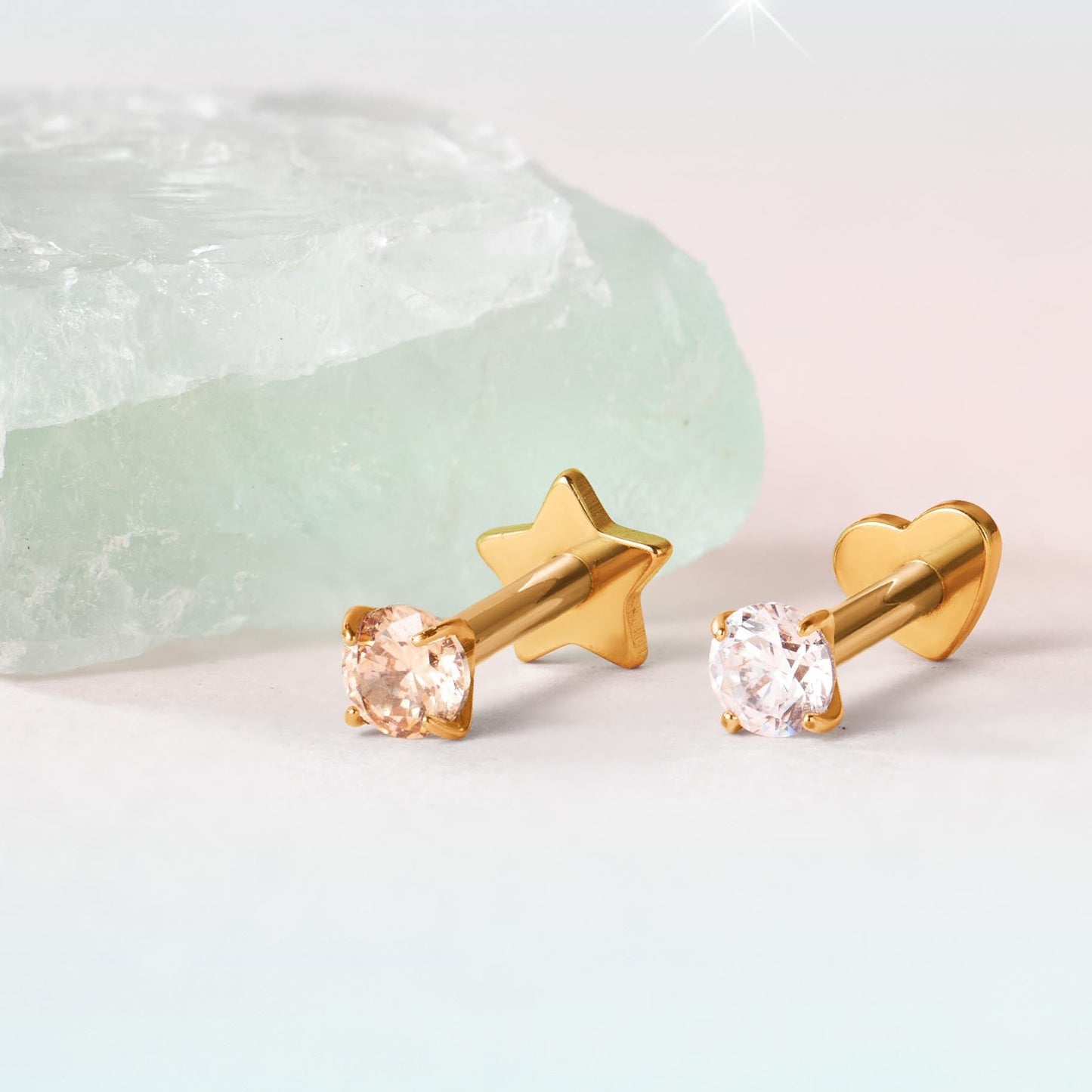 Reversible Threadless Star Flat Back Earring with CZ