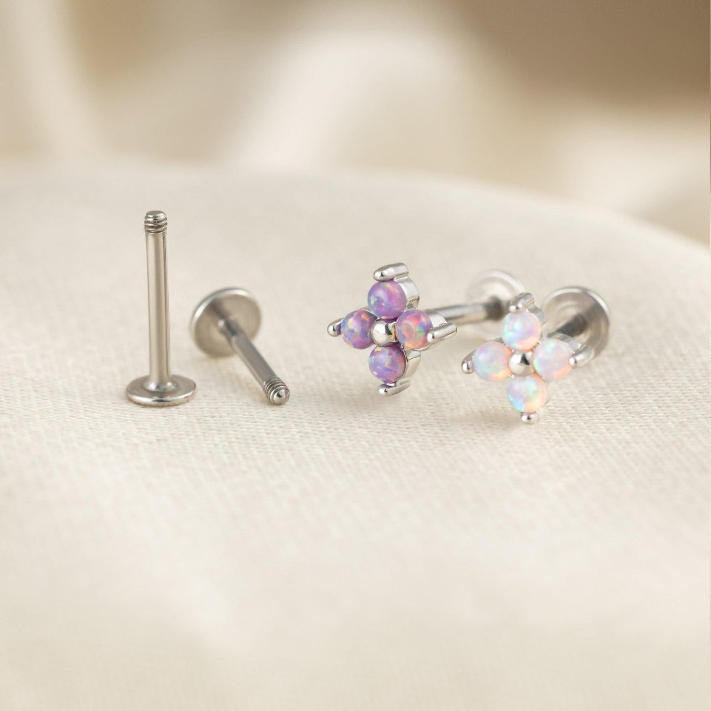 Color_ALL;Four Leaf Clover Purple Opal Flat Back Piercing Earring-EricaJewels