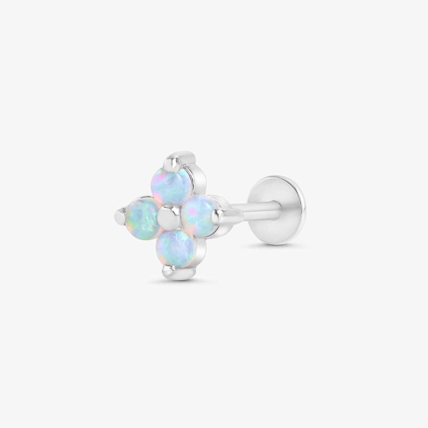 Color_Silver,Bar Type & Materials_Labret (Titanium) ;Dainty White Opal Earrings - EricaJewels