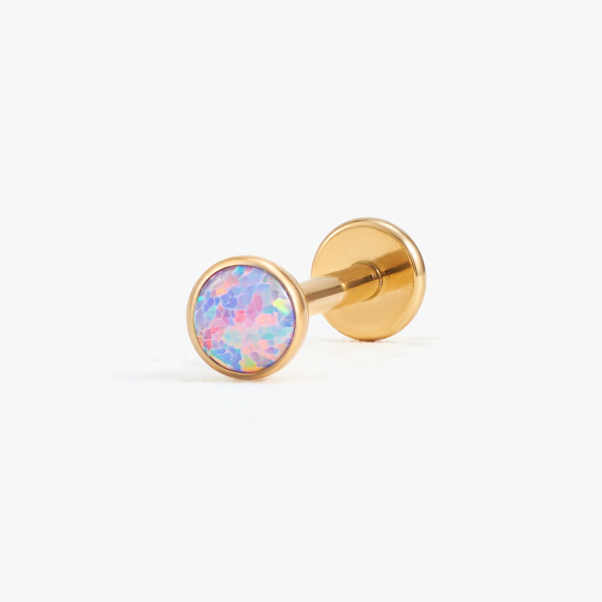 Color_Gold;Purple Opal Bezeled Push Pin Earring