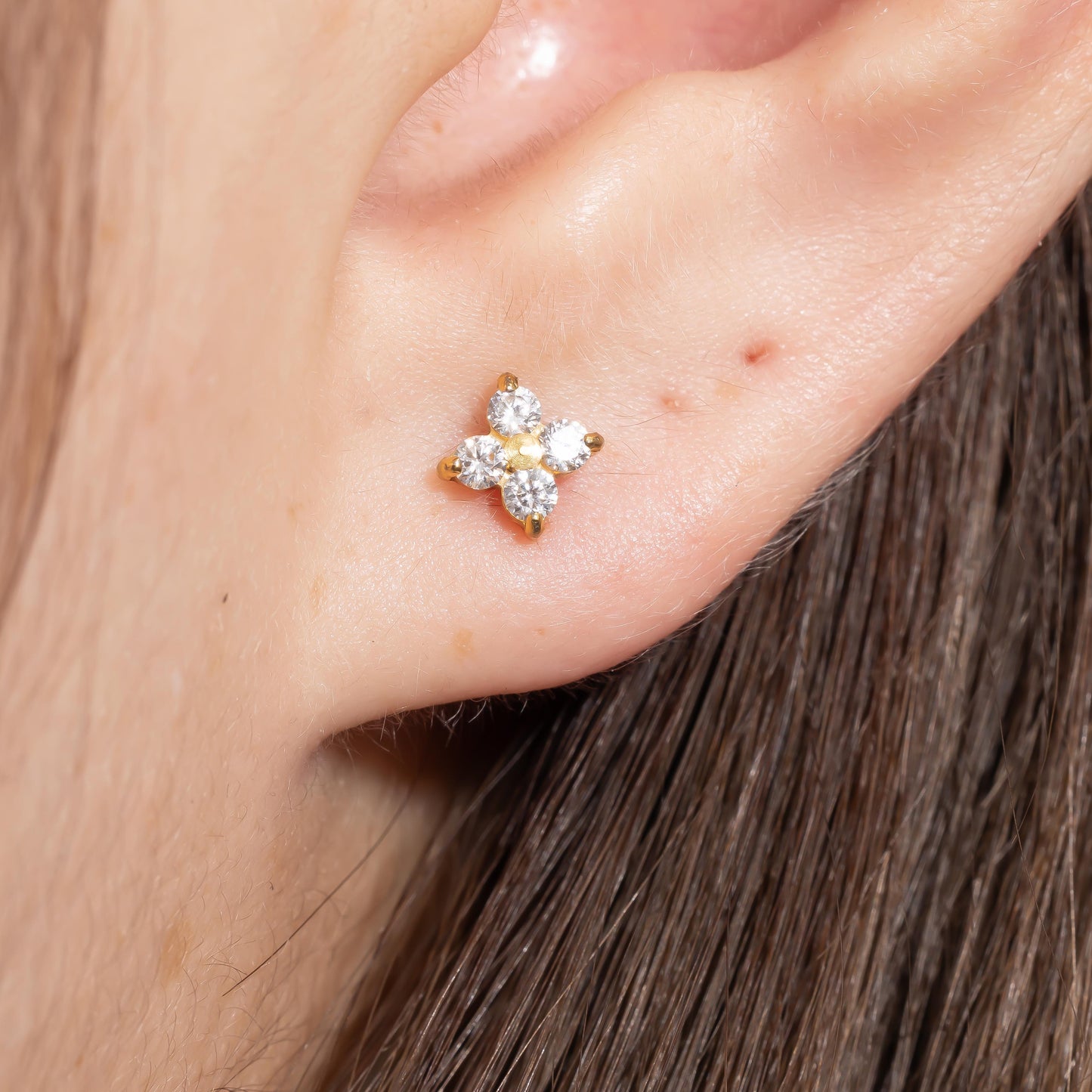 Luna - Crystal Four Leaf Push Pin Flatback Earrings