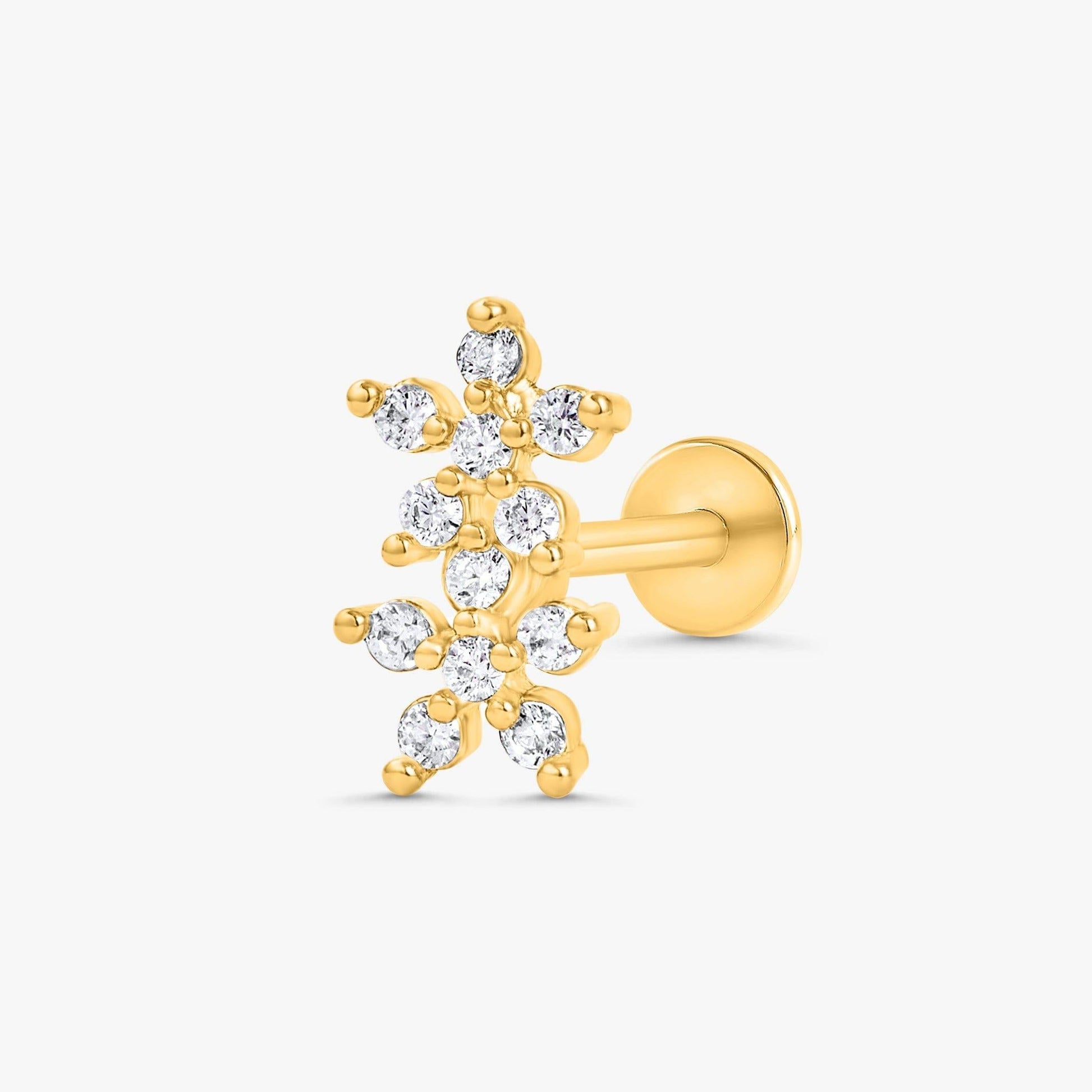 Color_Gold,Bar Type & Materials_Labret (Titanium);Double Flowers Piercing Studs - EricaJewels