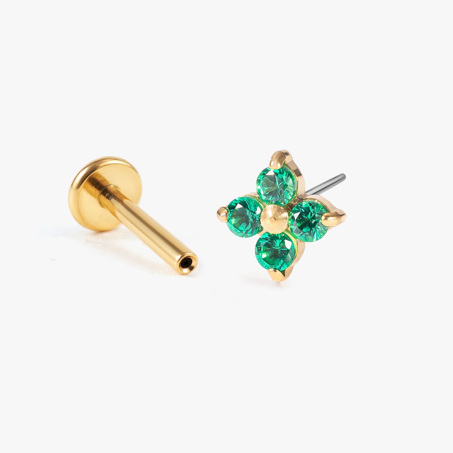 Luna - Emerald Four Leaf Push Pin Flatback Earrings