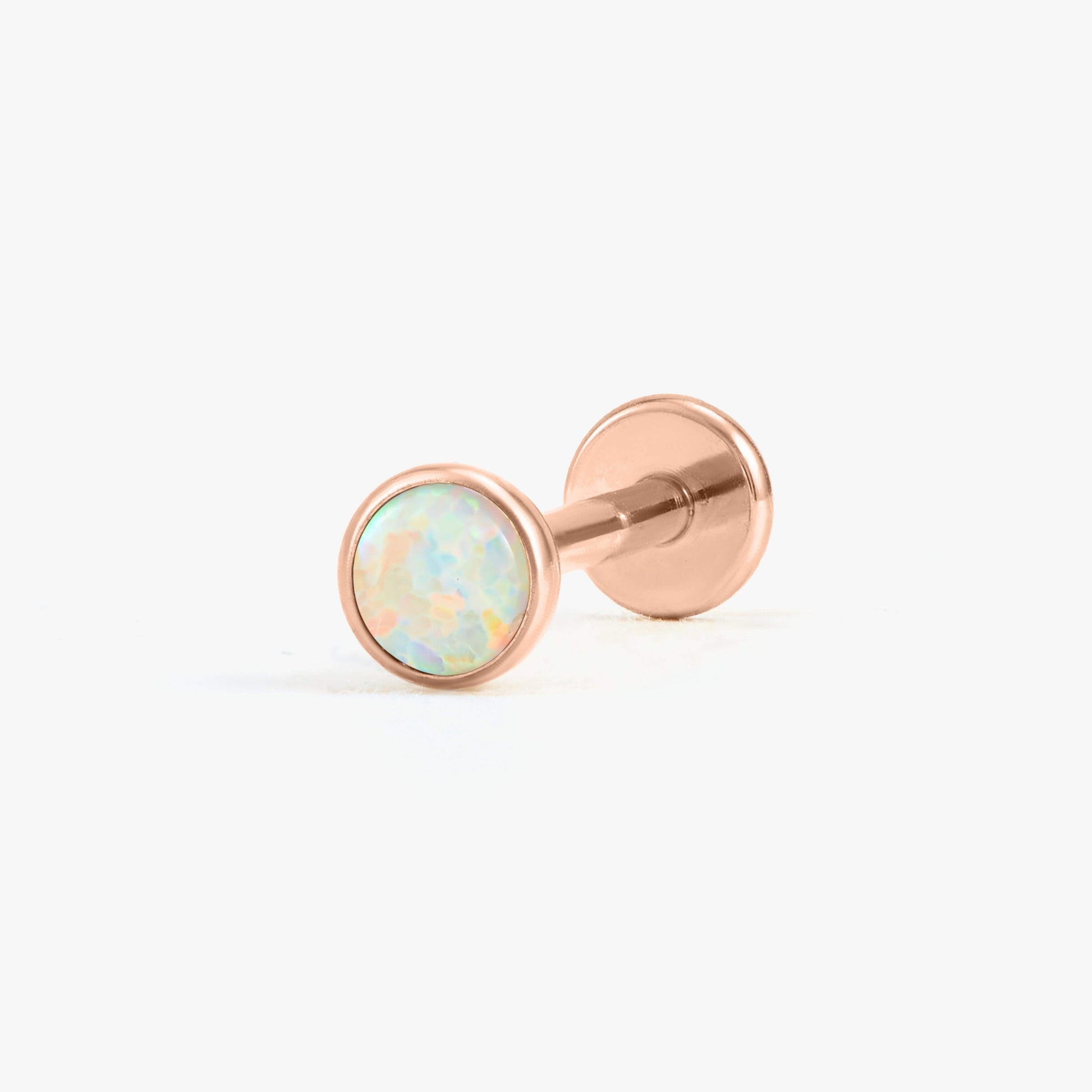 Color_Rose Gold;White Opal Bezeled Push Pin Earring