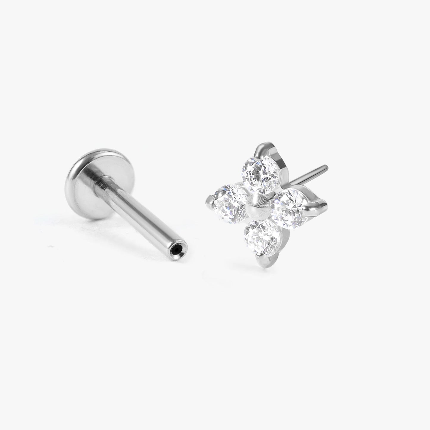 Luna - Crystal Four Leaf Push Pin Flatback Earrings