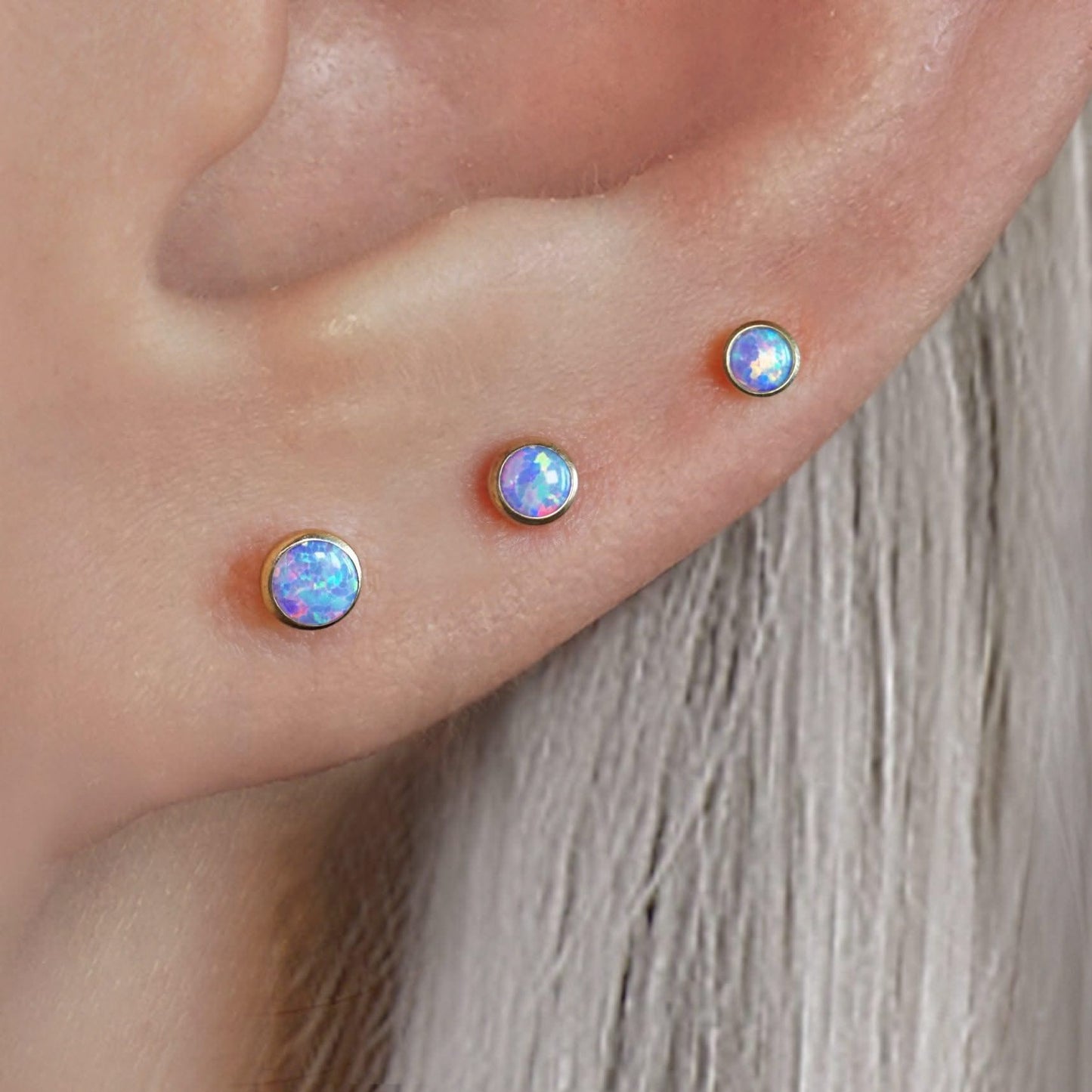 Color_ALL;Purple Opal Bezeled Push Pin Earring