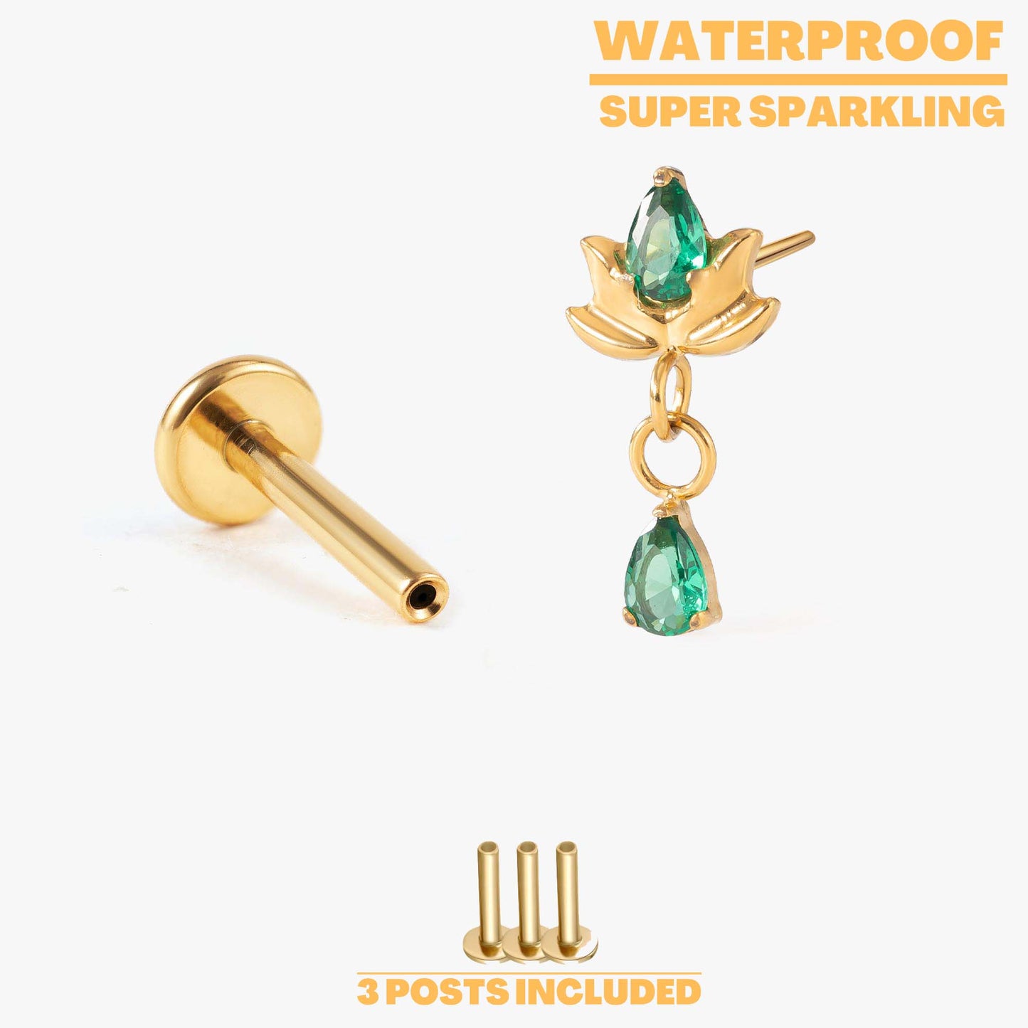 Lotus Drop Push Pin Titanium Earring - Crystal | Amehtyst | Emerald