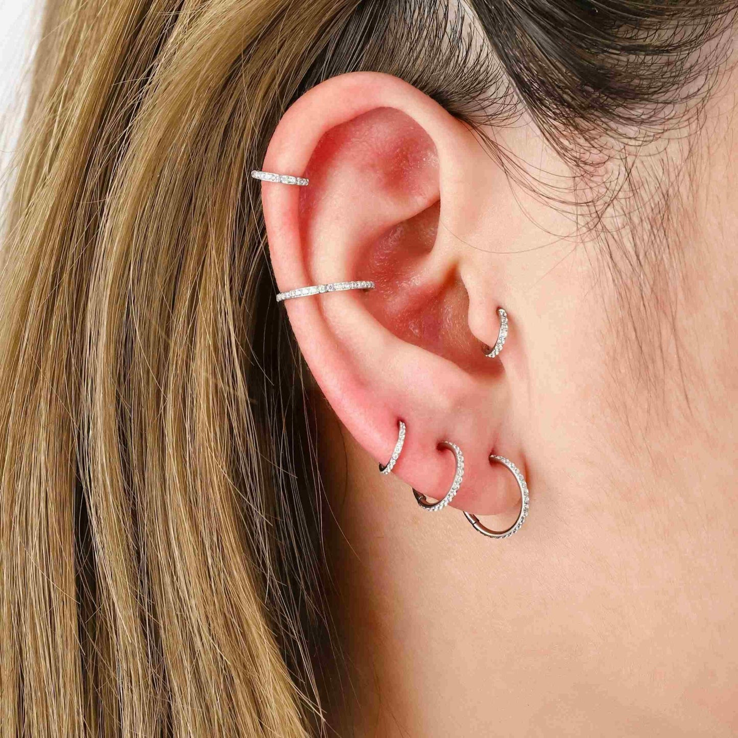 Multiple Sizes Crystal 3A CZ Cartilage Hoop 16g 18g-EricaJewels