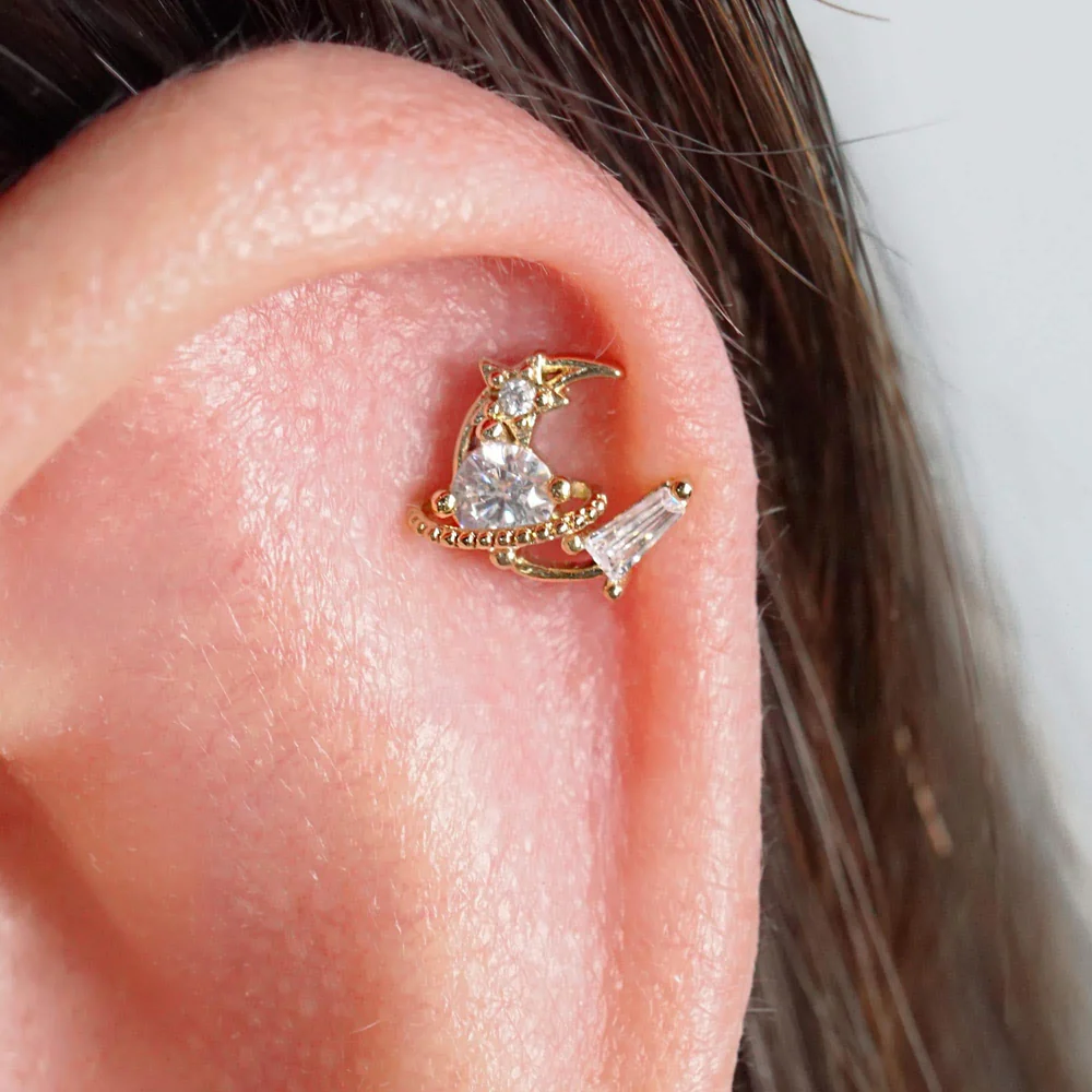 Dreamy Crystal Moon Push Pin Earrings