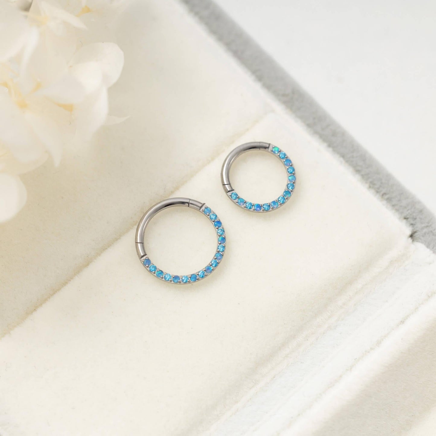 8MM and 10MM Aquamarine Blue Opal Daith Hoop - Erica Jewels