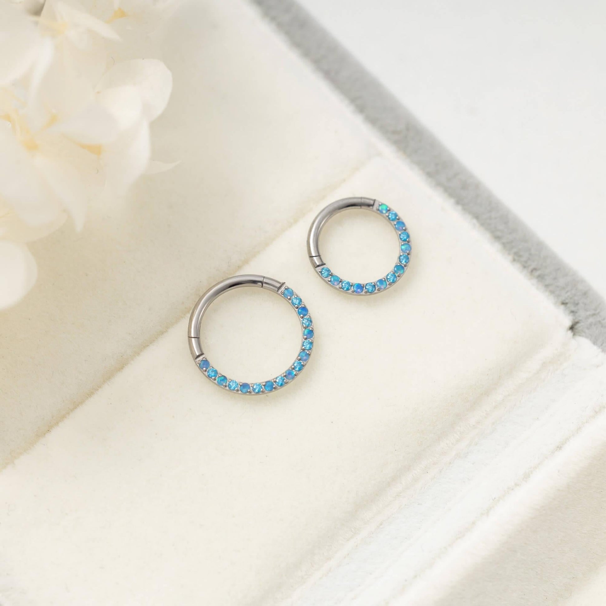 8MM and 10MM Aquamarine Blue Opal Daith Hoop - Erica Jewels