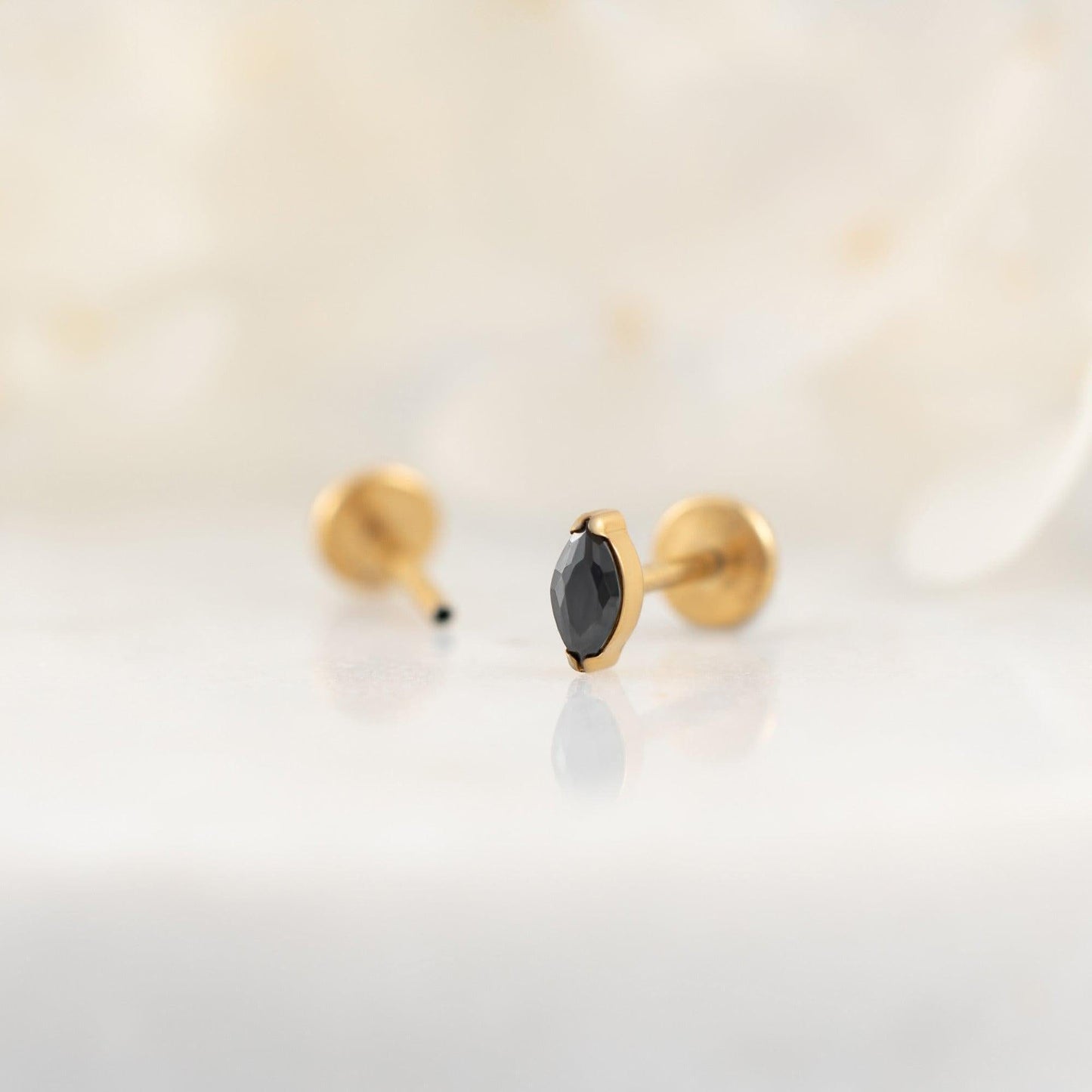 Color_Gold;Tiny Grain Black 3A CZ Push Pin Piercing Earring-EricaJewels