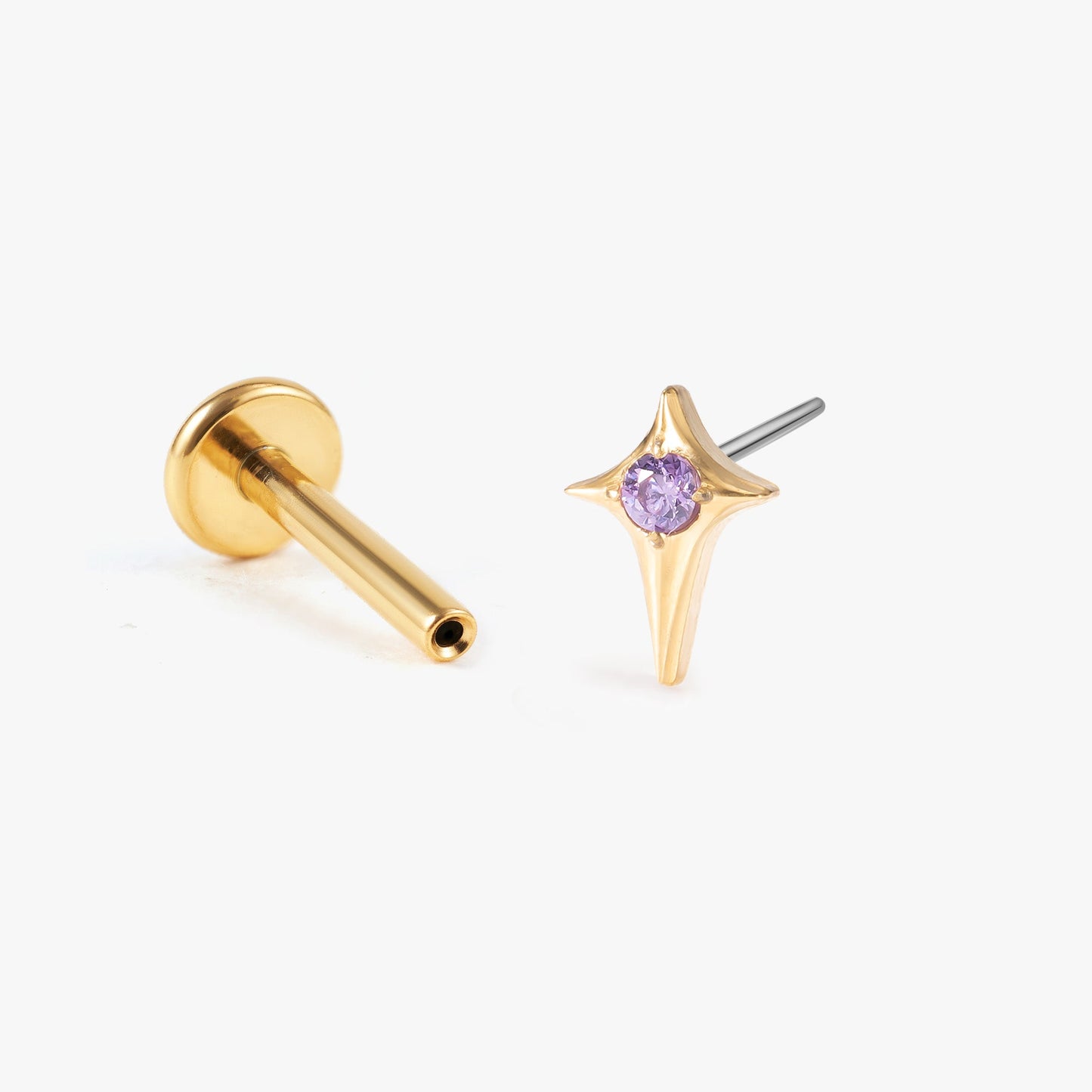 Stella - Amethyst Star Push Pin Flat Back Earrings