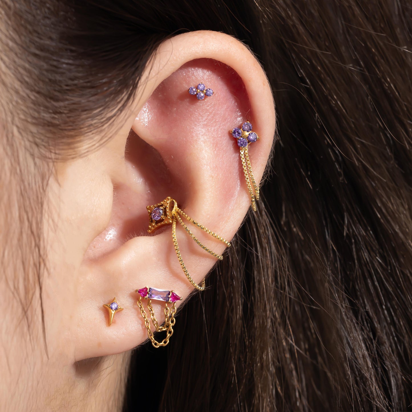 Stella - Amethyst Star Push Pin Flat Back Earrings