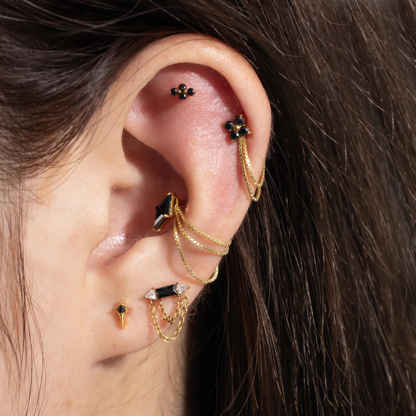 Lina - Black Bloom Push Pin Flatback Stud