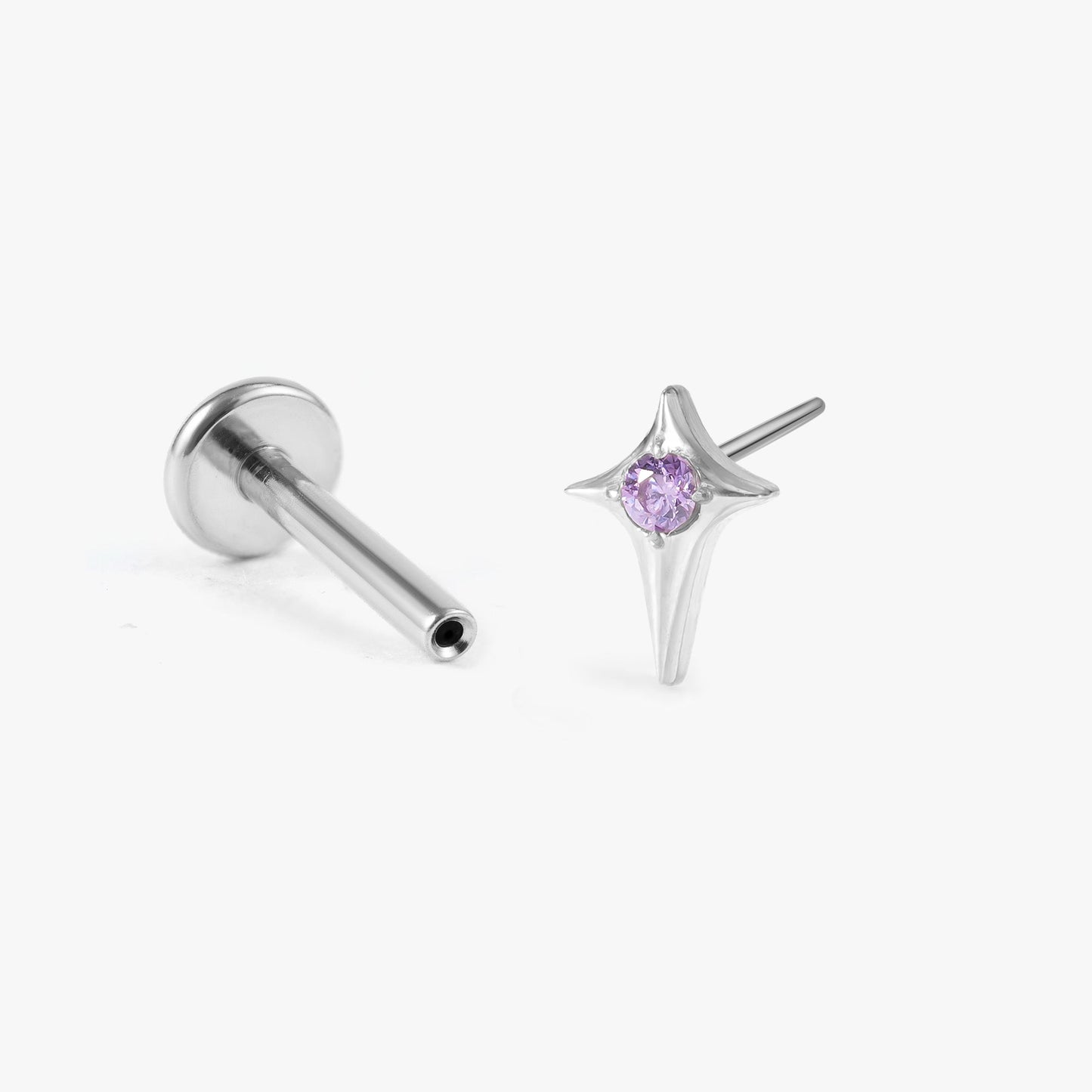 Stella - Amethyst Star Push Pin Flat Back Earrings
