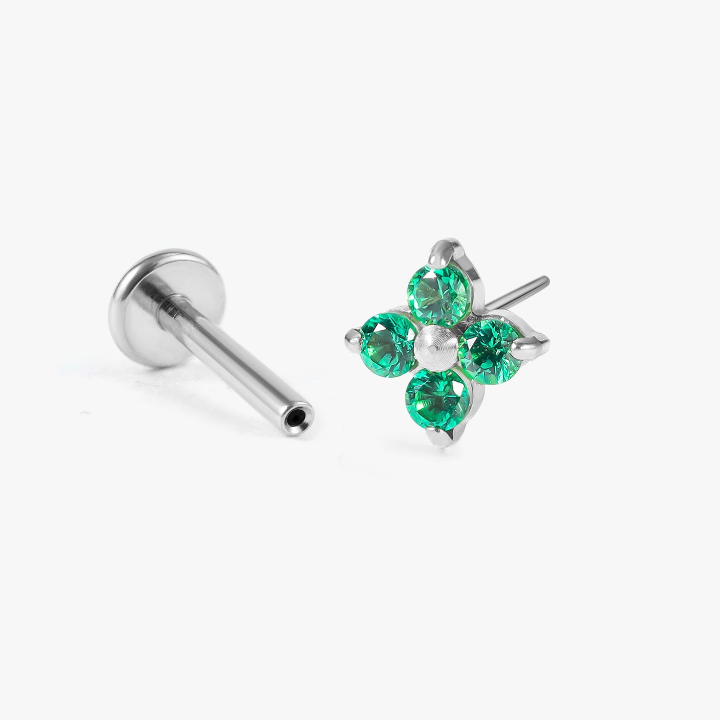 Luna - Emerald Four Leaf Push Pin Flatback Earrings