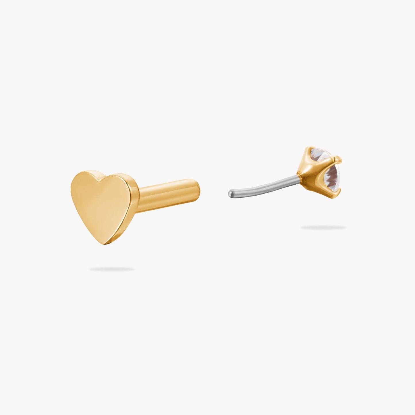 Reversible Heart Threadless Flat Back Earring with CZ