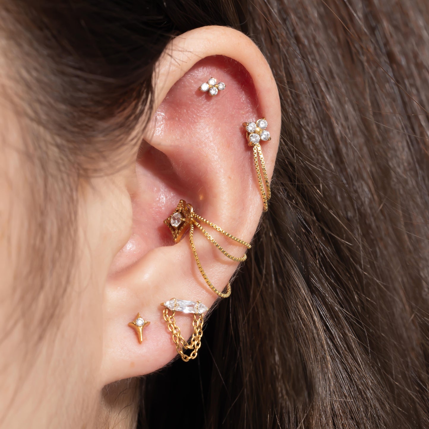 Stella - Crystal Star Push Pin Flat Back Earrings