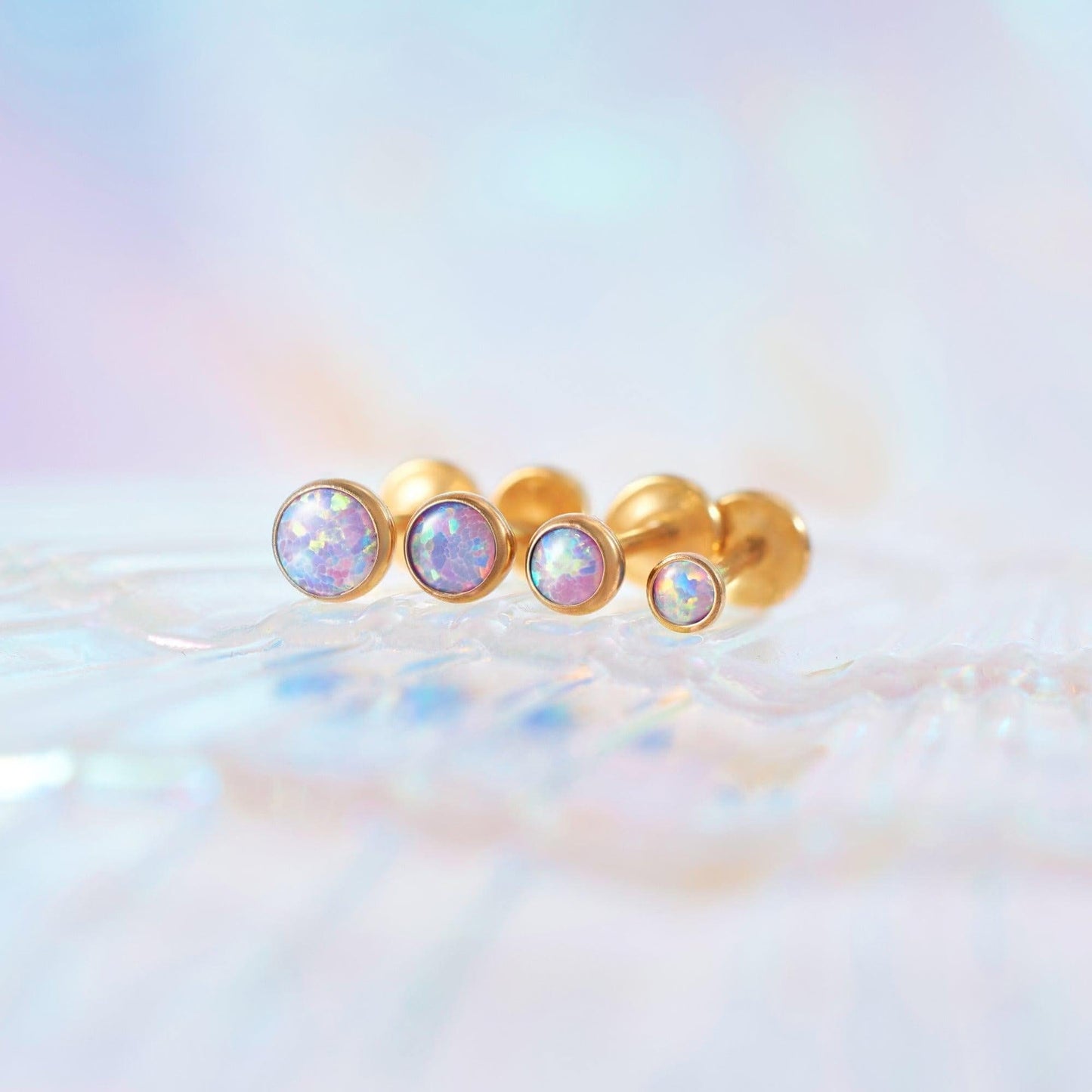 Color_Gold;Purple Opal Bezeled Push Pin Earring