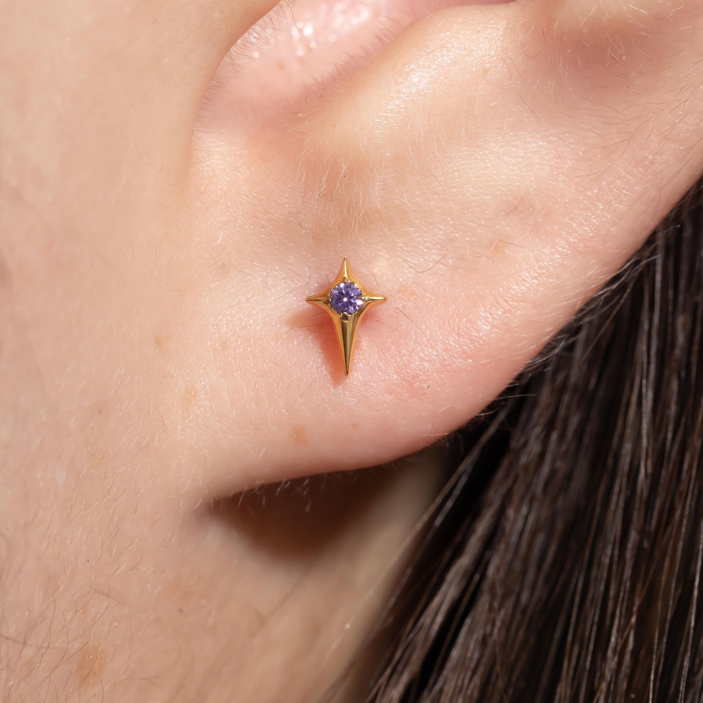 Stella - Amethyst Star Push Pin Flat Back Earrings