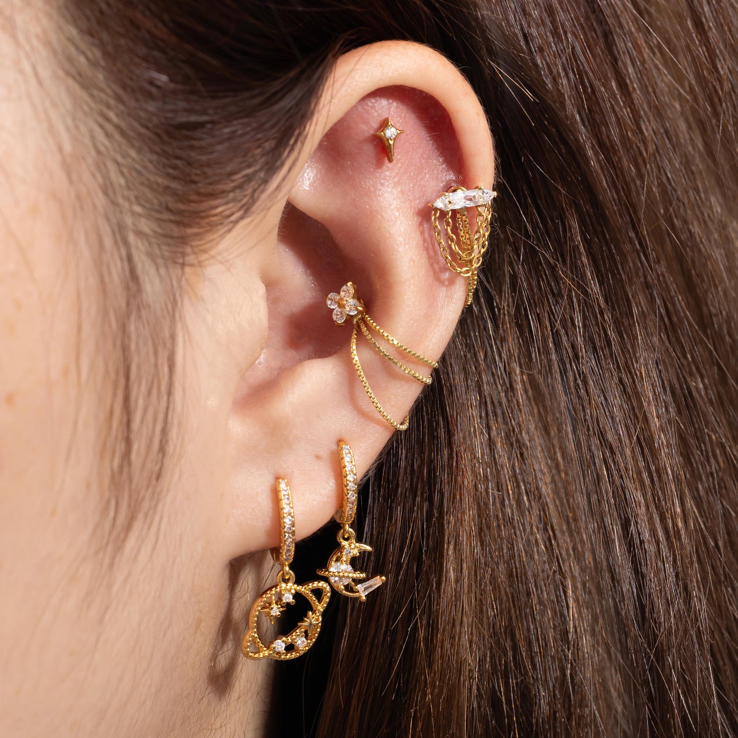 Stella - Crystal Star Push Pin Flat Back Earrings