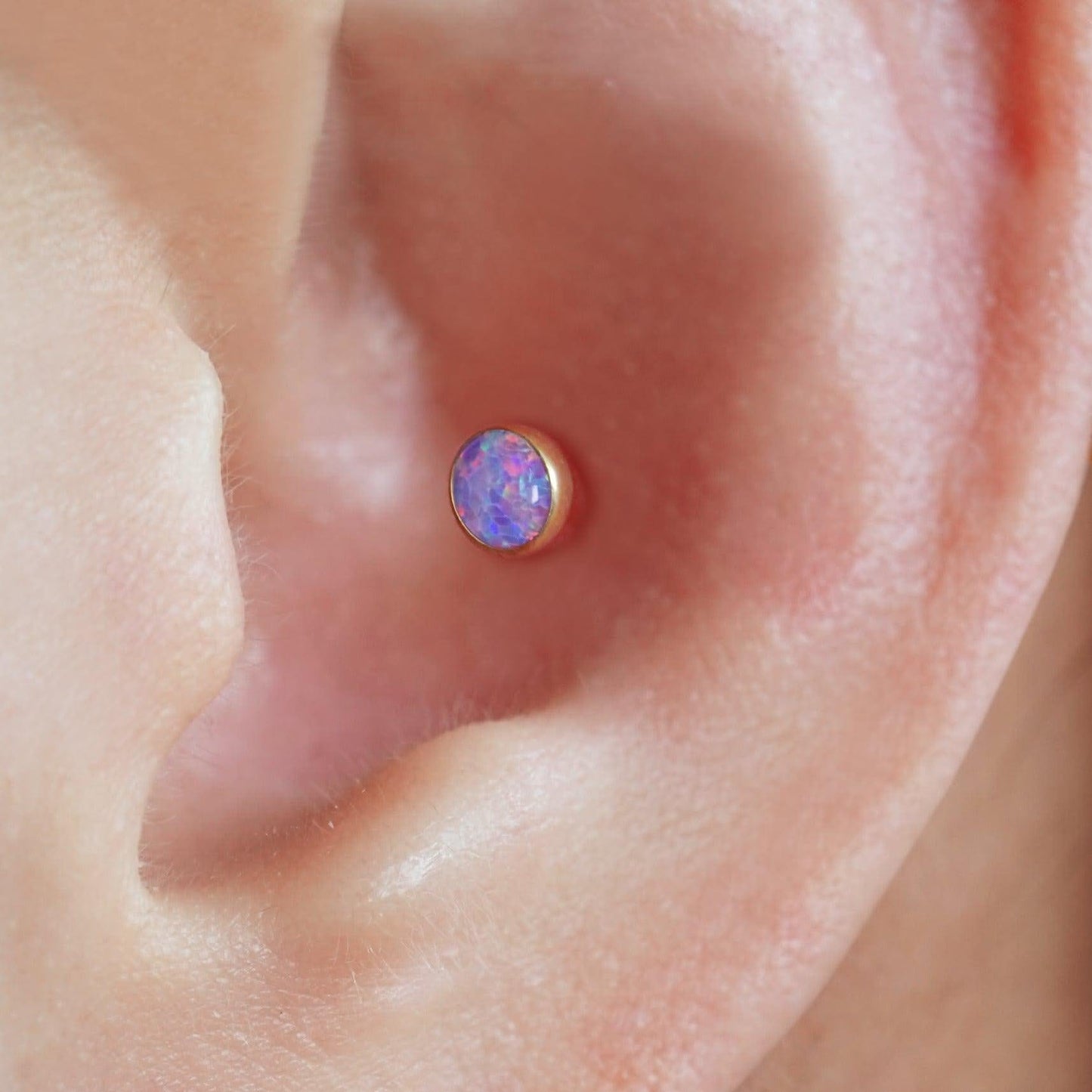 Color_ALL;Purple Opal Bezeled Push Pin Earring