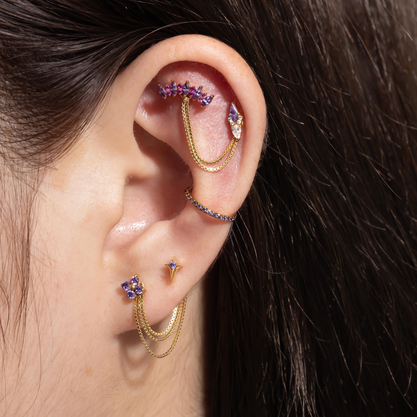 Eva - Kite Cut Amethyst Push Pin Stud