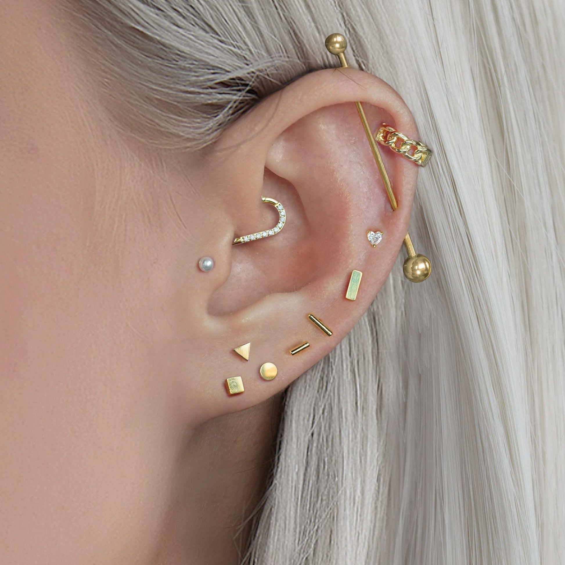 Color_ALL;Mini Plain Baguette Push Pin Piercing Earring-EricaJewels