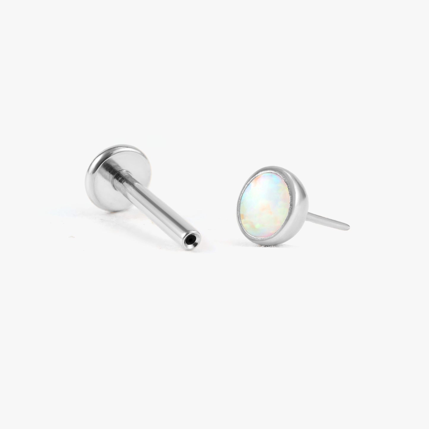 Color_Silver;White Opal Bezeled Push Pin Earring