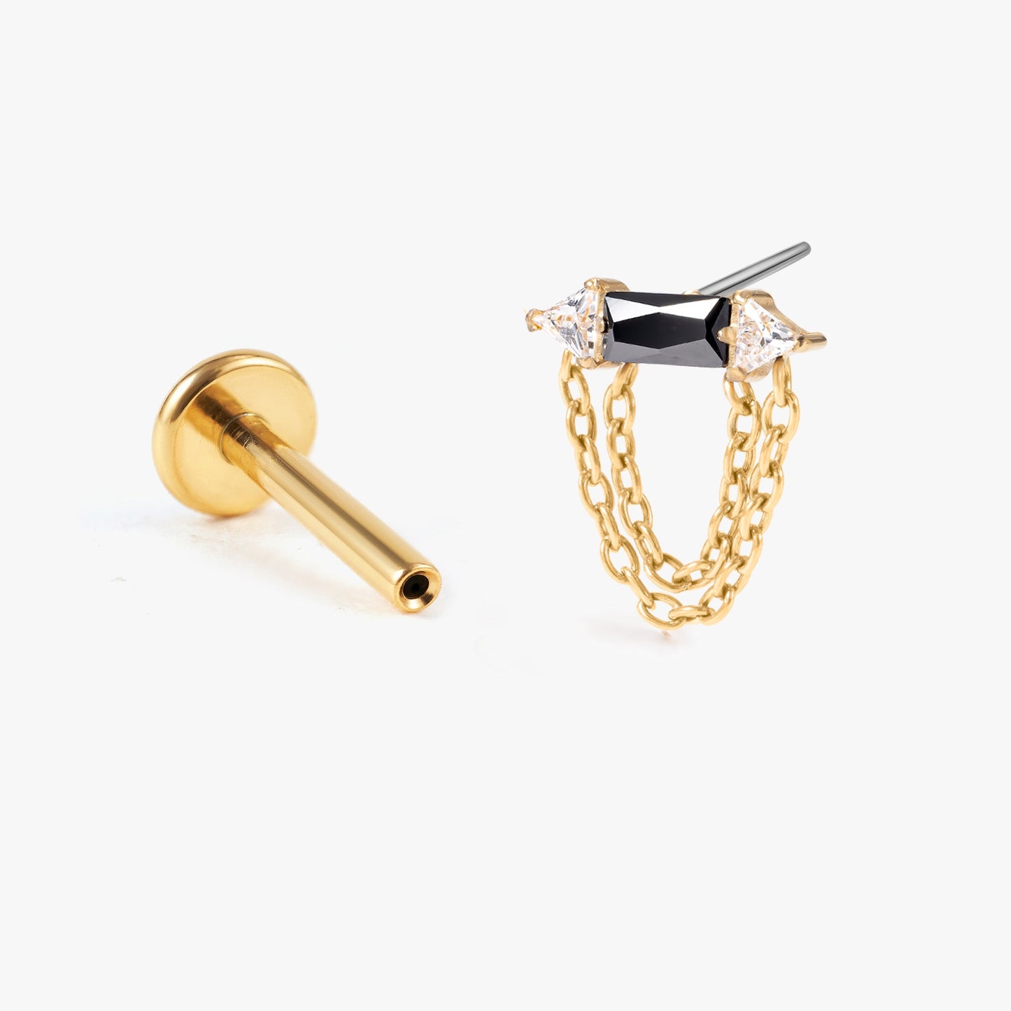 Rhea – Black Bar & Chain Push Pin Flatback Stud