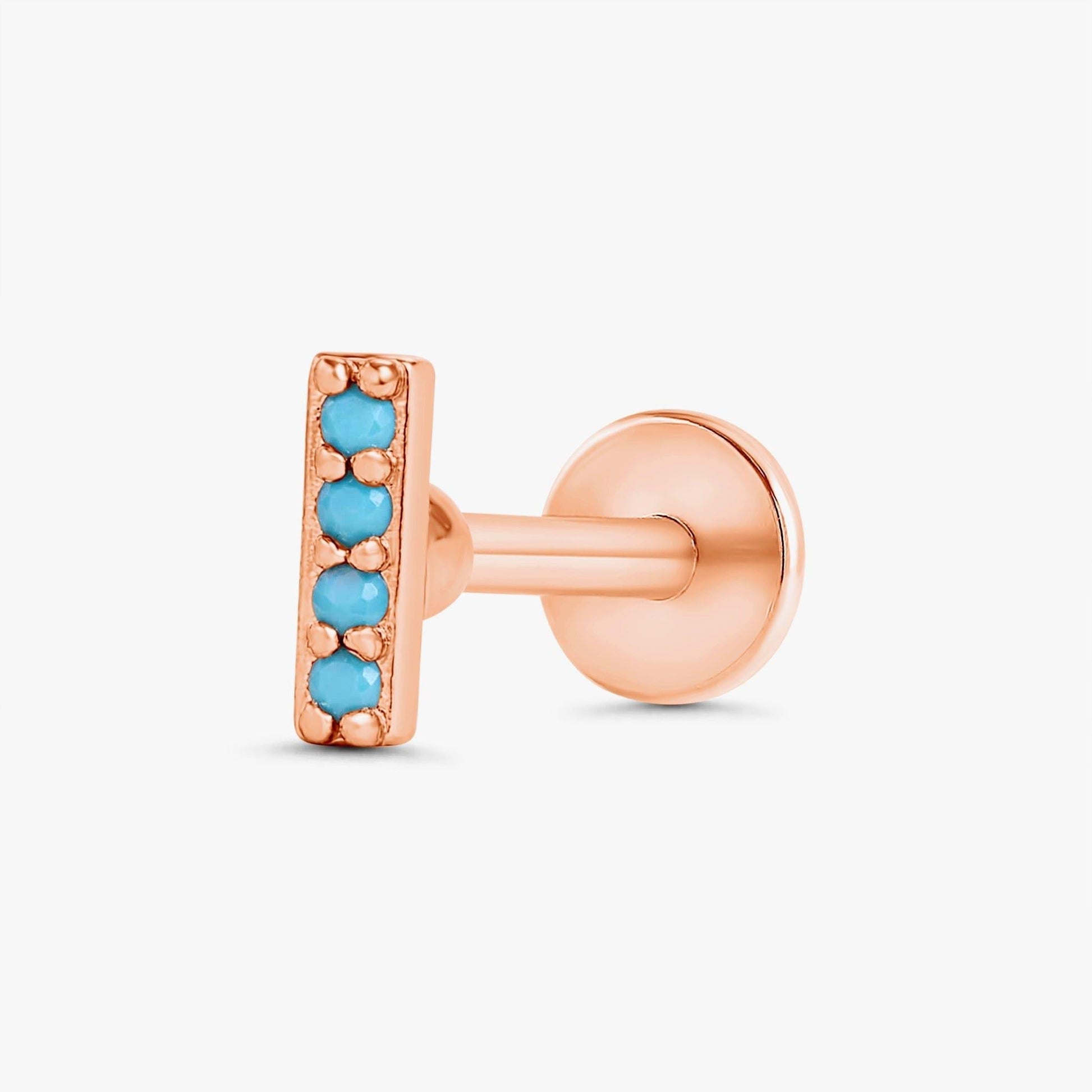 Color_Rose Gold,Bar Type & Materials_Labret (Titanium);Turquoise Earrings Stud - EricaJewels