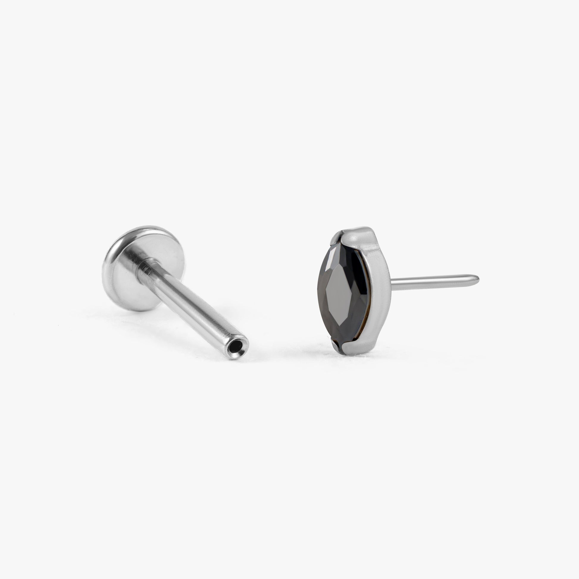 Color_Silver;Tiny Grain Black 3A CZ Push Pin Earring - Erica Jewels