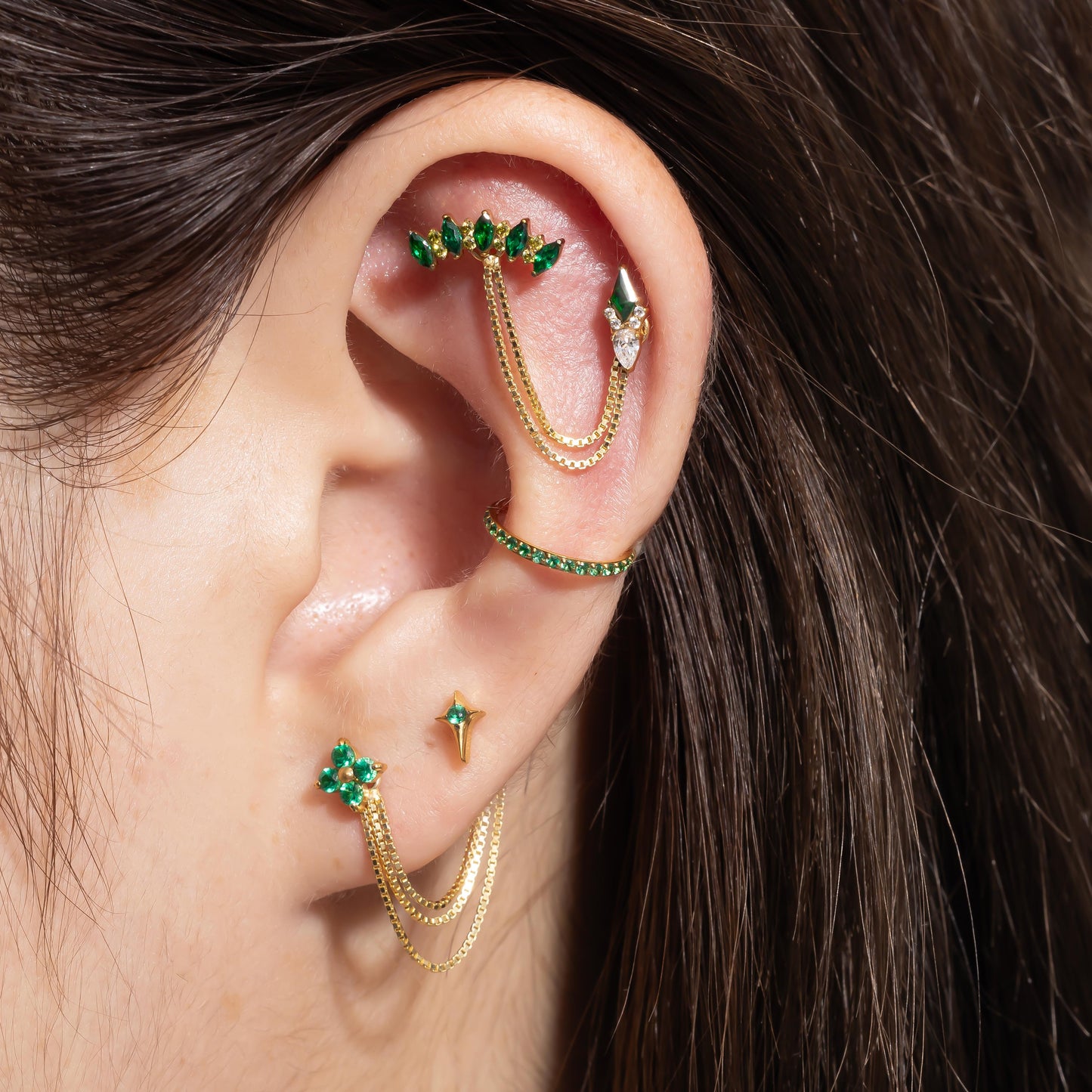 Eva - Kite Cut Emerald Push Pin Stud