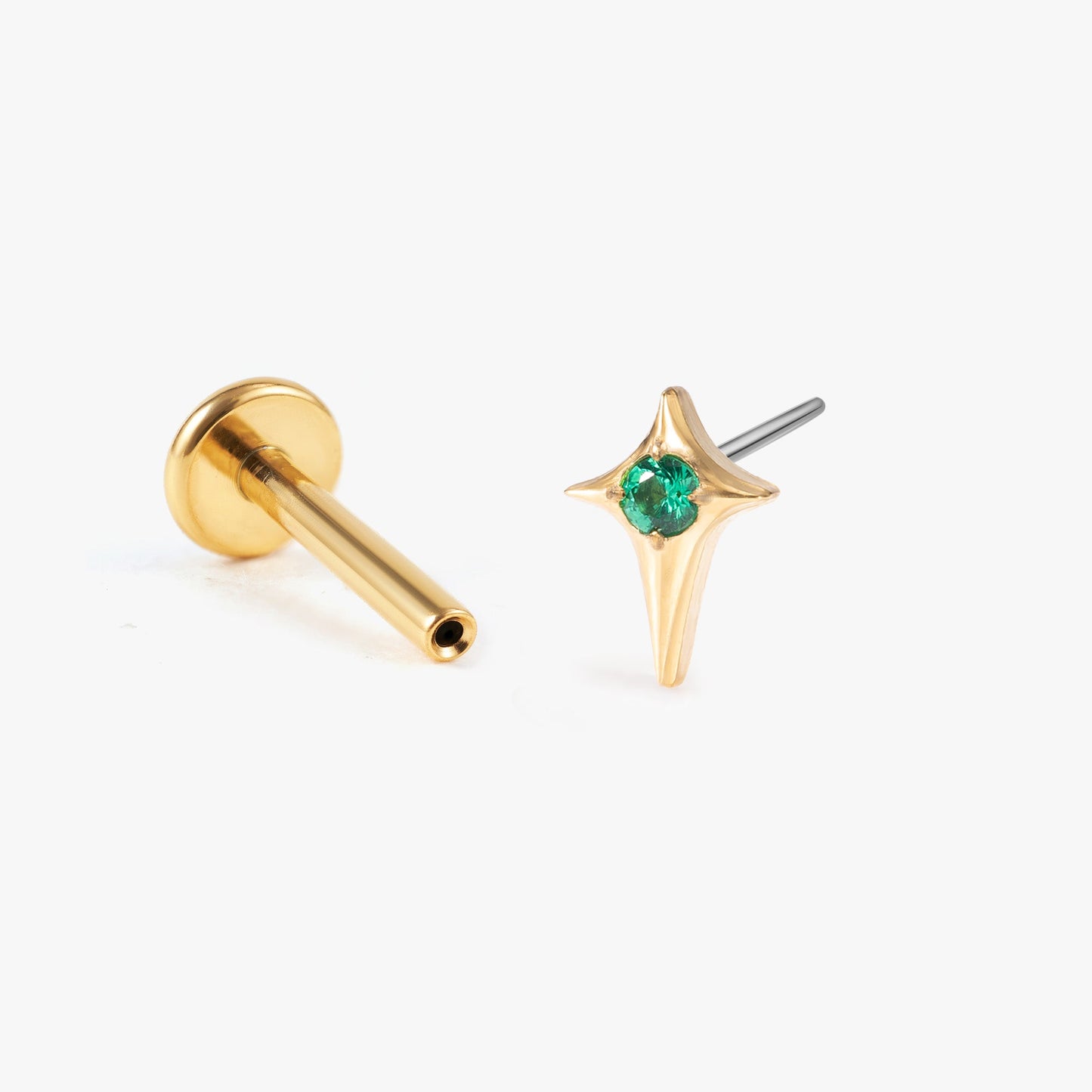 Stella - Emerald Star Push Pin Flat Back Earrings
