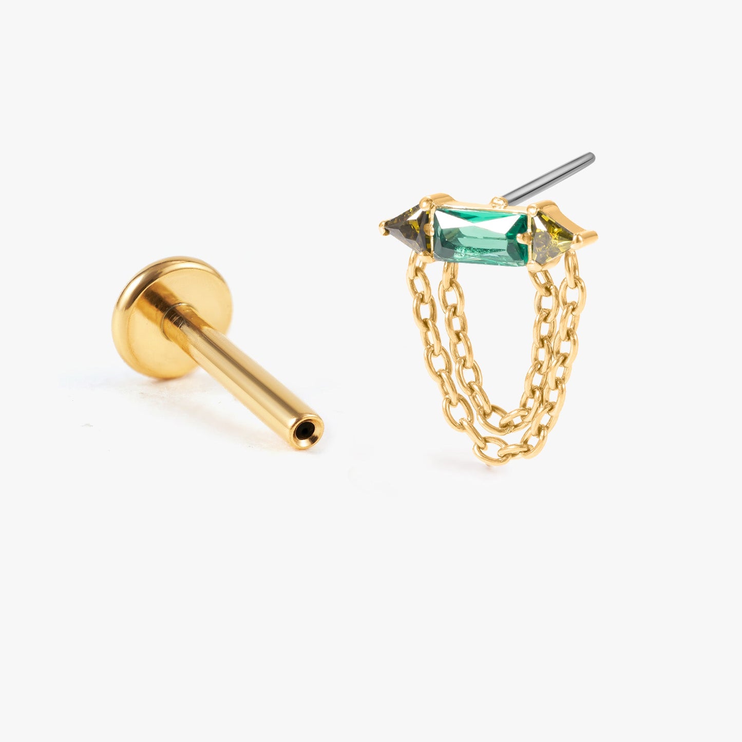 Rhea – Emerald Bar & Chain Push Pin Flatback Stud