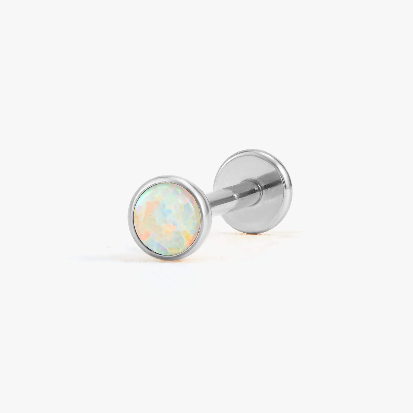 Color_Silver;White Opal Bezeled Push Pin Earring