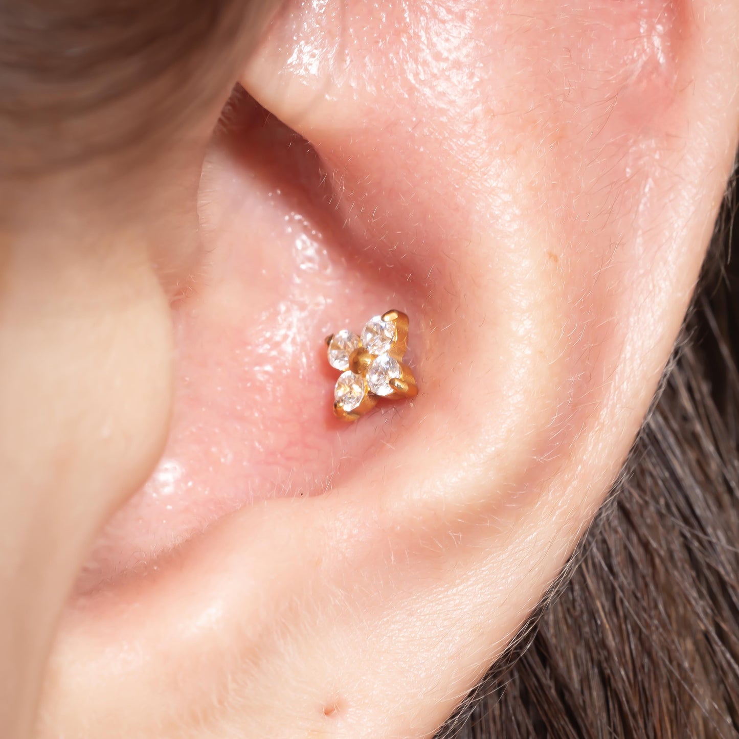 Luna - Crystal Four Leaf Push Pin Flatback Earrings