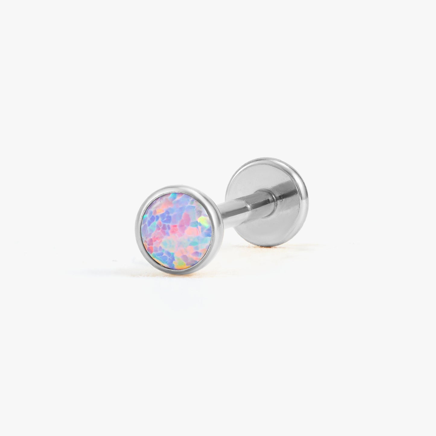 Color_Silver;Purple Opal Bezeled Push Pin Earring