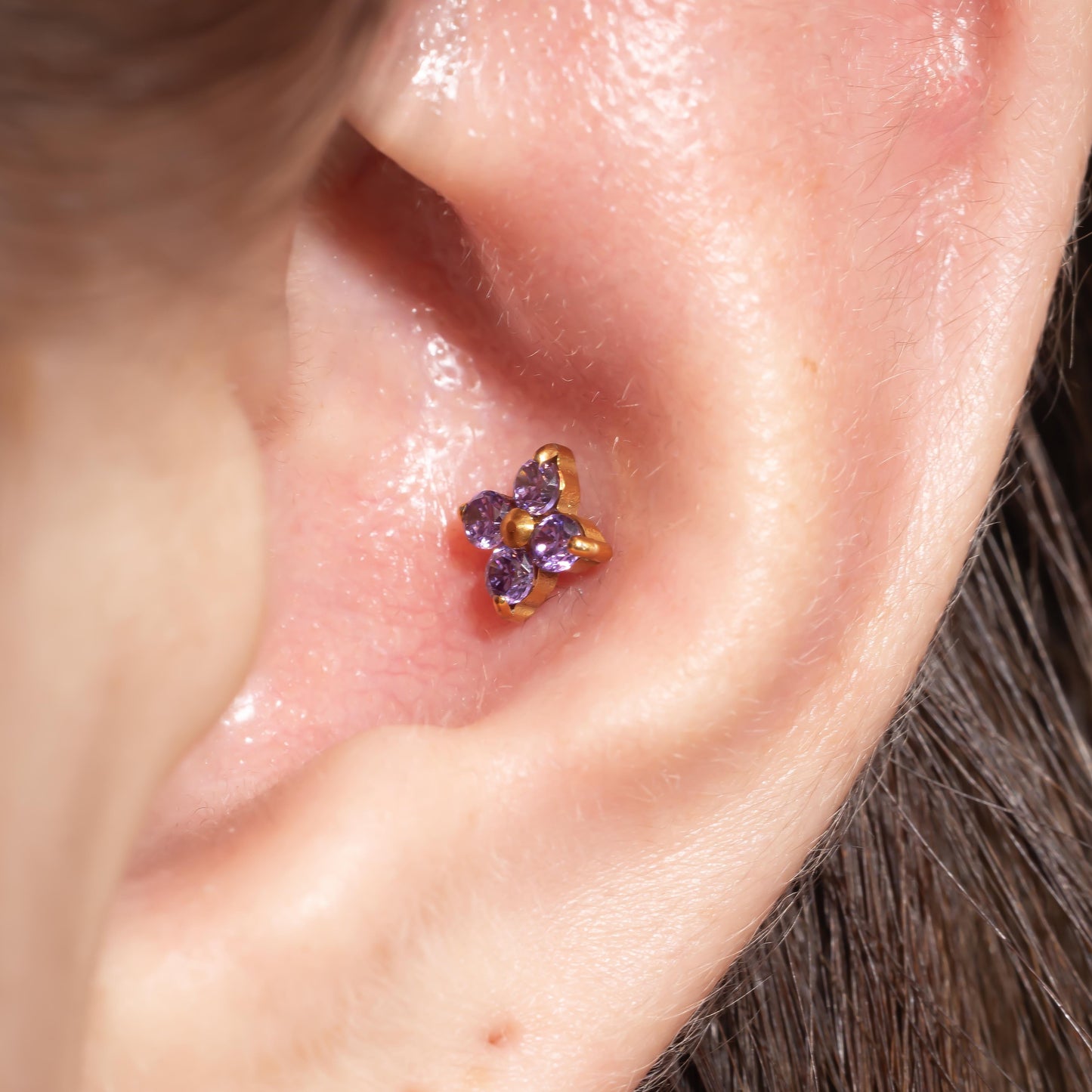 Luna - Amethyst Four Leaf Push Pin Flatback Earrings