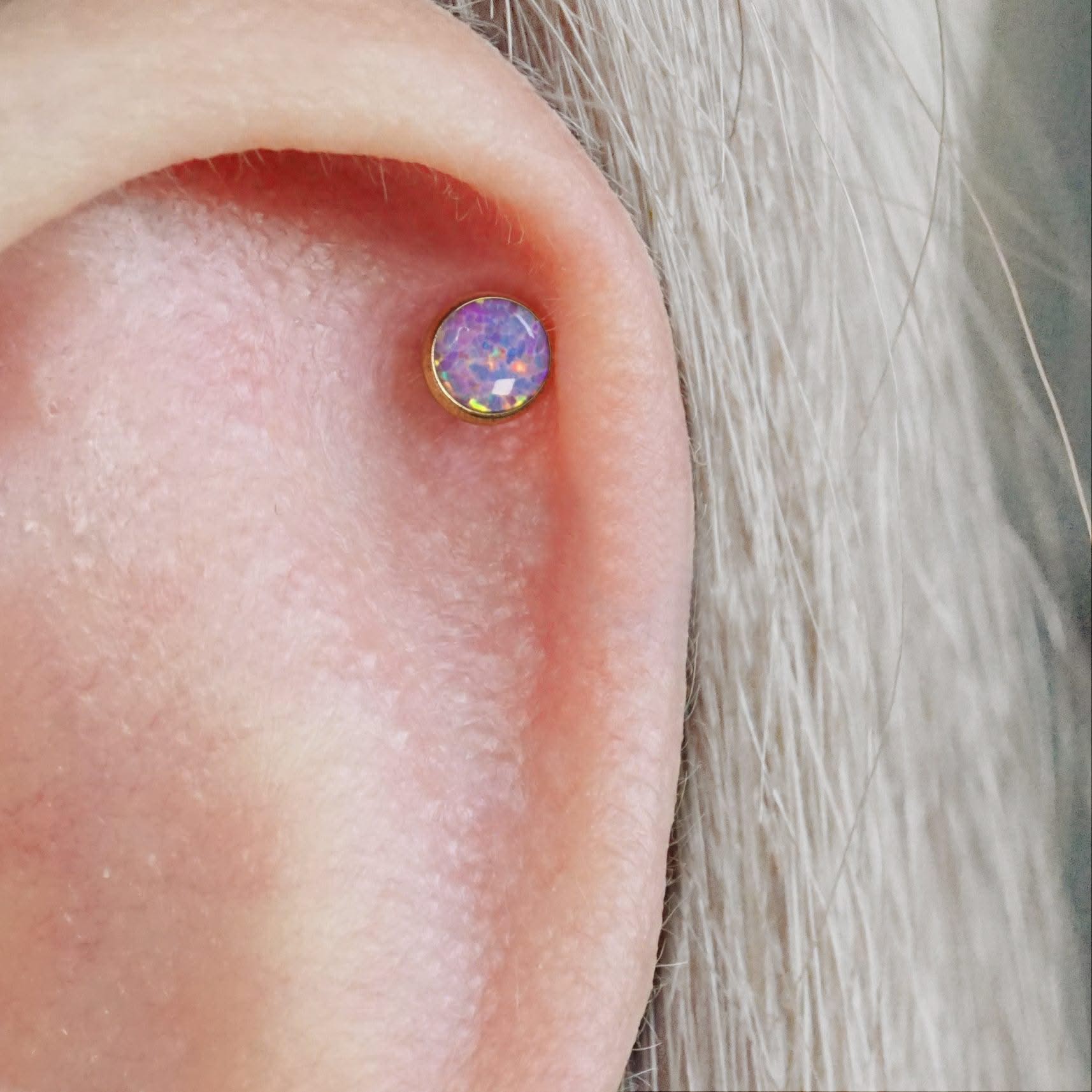 Color_ALL;Purple Opal Bezeled Push Pin Earring
