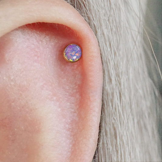 Color_ALL;Purple Opal Bezeled Push Pin Earring